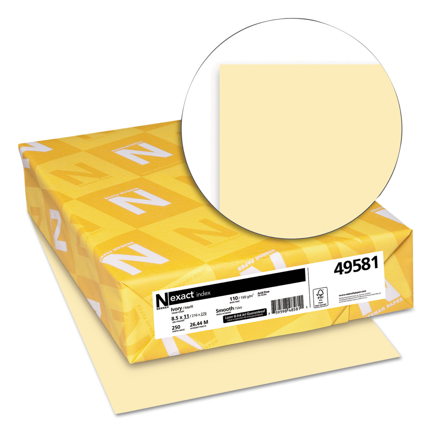 Neenah Paper Exact Index Card Stock, 110lb, 8 1/2 x 11, Ivory, 250 Sheets