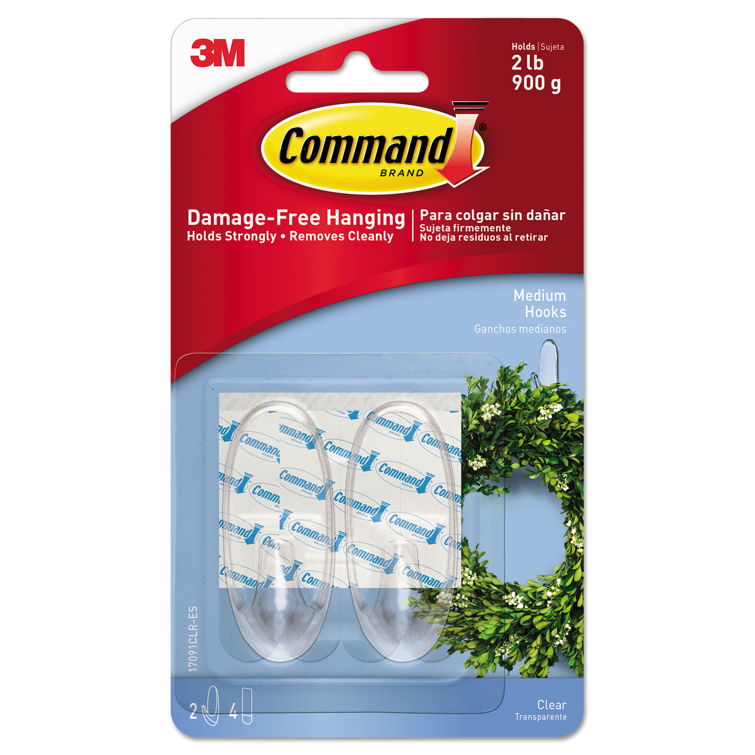 Command Medium Hooks Clear 2 Hooks & 4 Strips