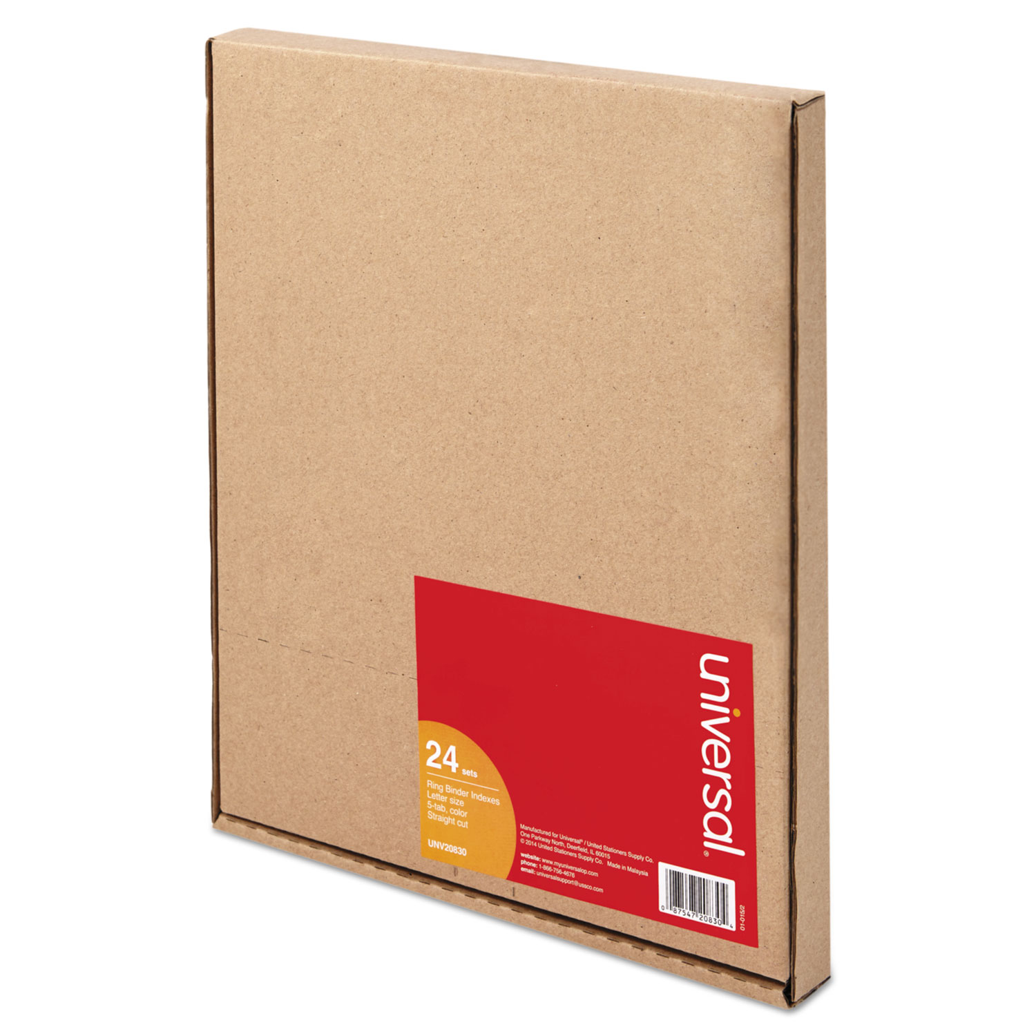 Universal® Economical Insertable Index, Multicolor Tabs, 5-Tab, Letter, Buff, 24