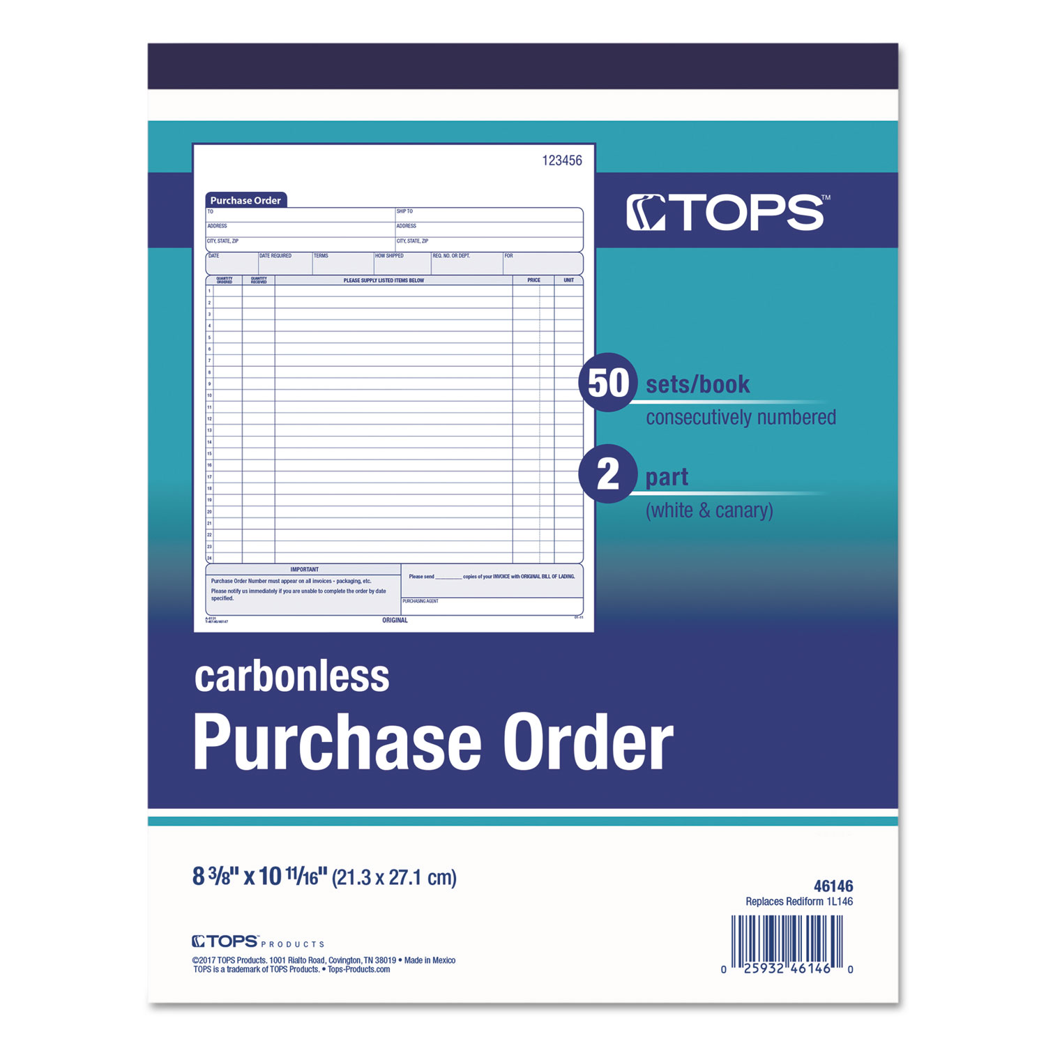TOPS Purchase Order Book, 8 3/8 x 10 3/16, Two-Part Carbonless, 50 Sets/Book
