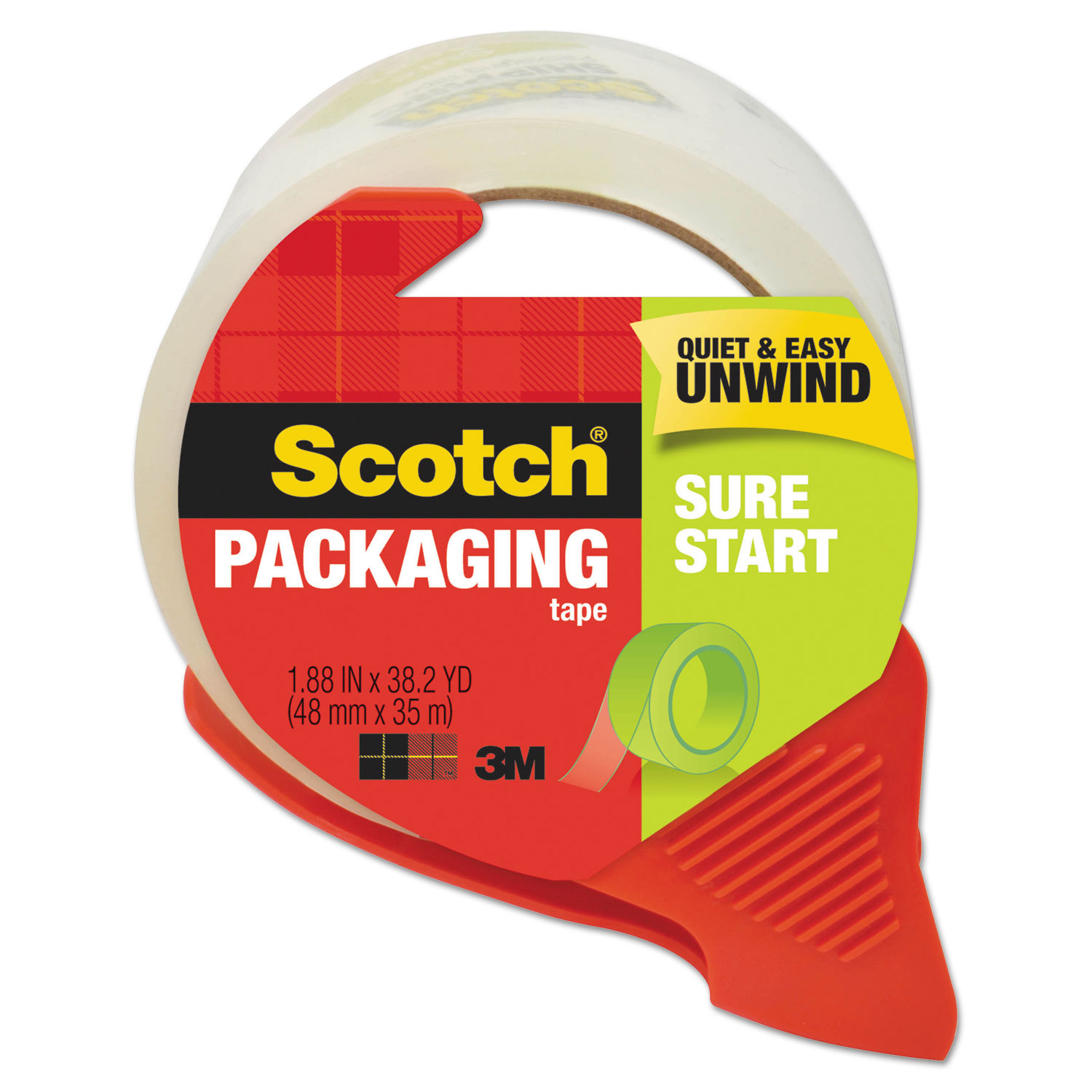 Scotch® Sure Start Packaging Tape w/Dispenser, 1.88