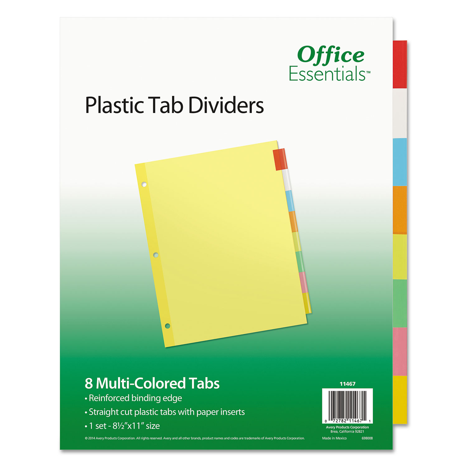 Office Essentials® Plastic Insertable Dividers, 8-Tab, Letter