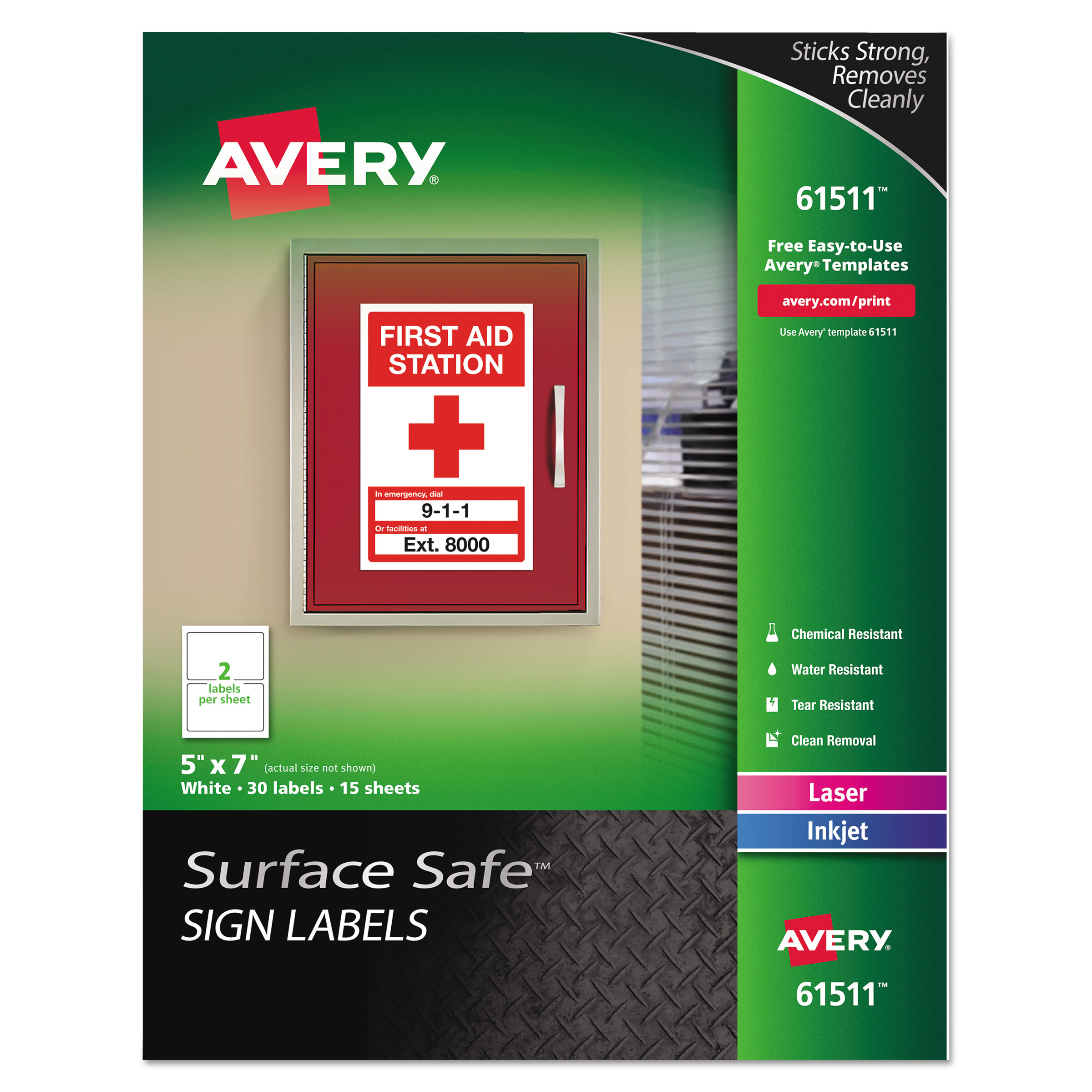 Avery® Surface Safe Sign Labels, 5 x 7, White, 30/Pk