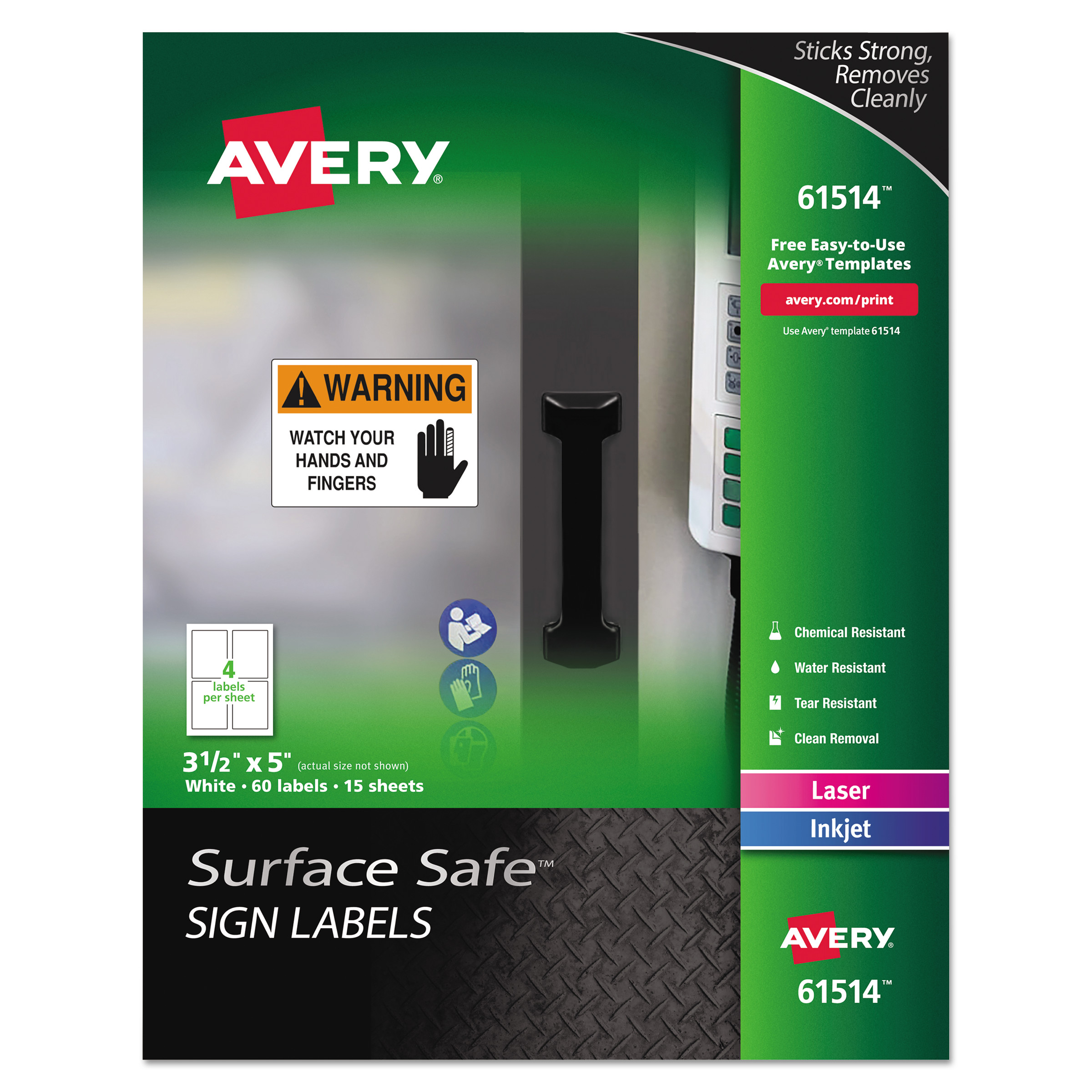 Avery® Surface Safe Sign Labels, 3 1/2 x 5, White, 60/Pk