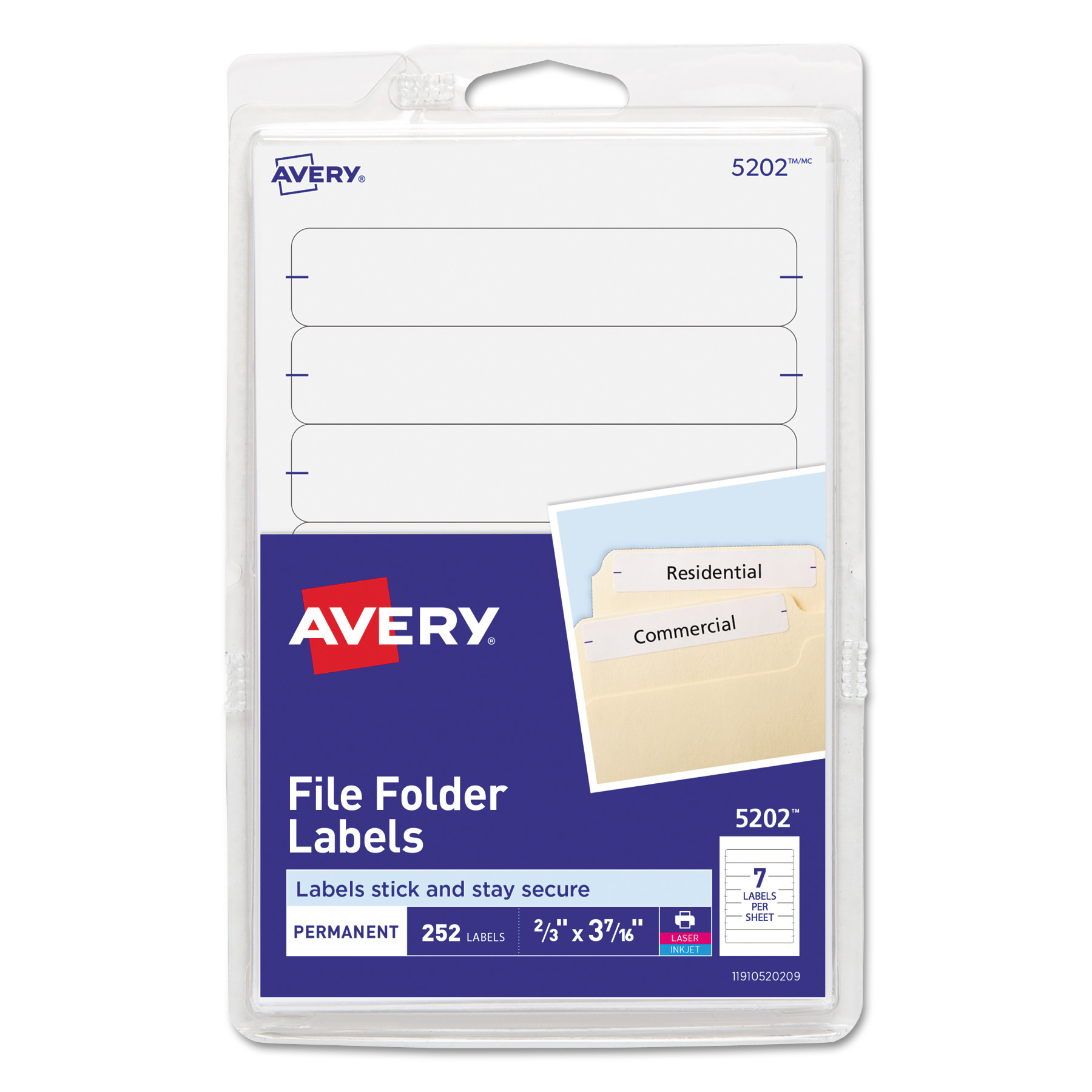 Avery® Print or Write File Folder Labels, 11/16 x 3 7/16, White, 252/Pack
