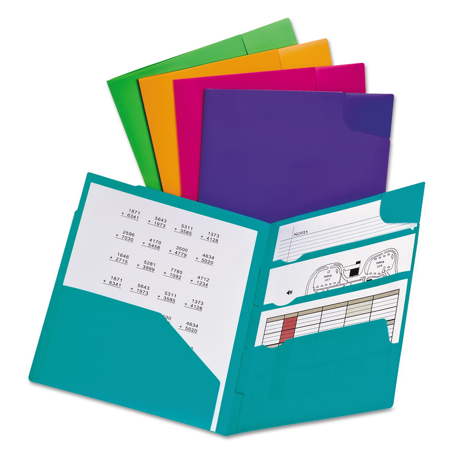 Oxford Divide It Up Four-Pocket Poly Folder, 11 x 8-1/2, Assorted