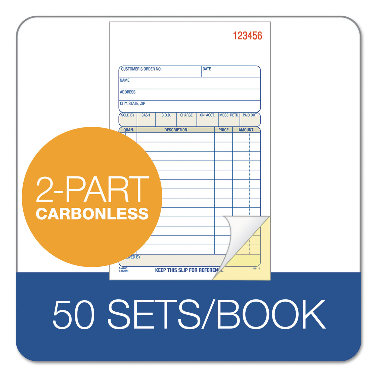 Adams® 2-Part Sales Book, 6 11/16 x 4 3/16, Carbonless, 50 sets/Book