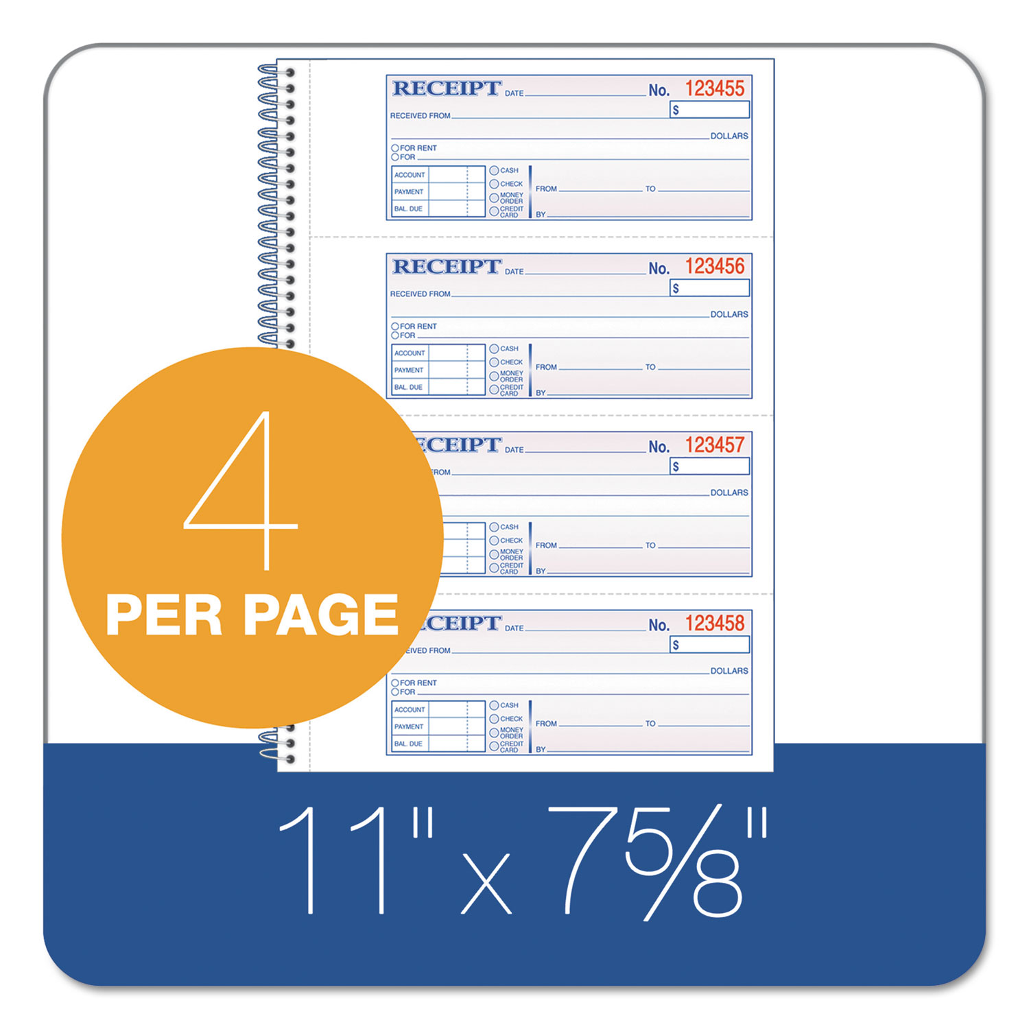 Adams® TOPS Money/Rent Receipt Book, 7 1/8 x 2 3/4, 2-Part Carbonless, 200 Sets/