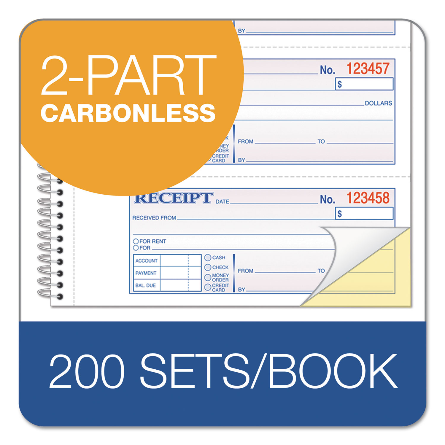 Adams® TOPS Money/Rent Receipt Book, 7 1/8 x 2 3/4, 2-Part Carbonless, 200 Sets/