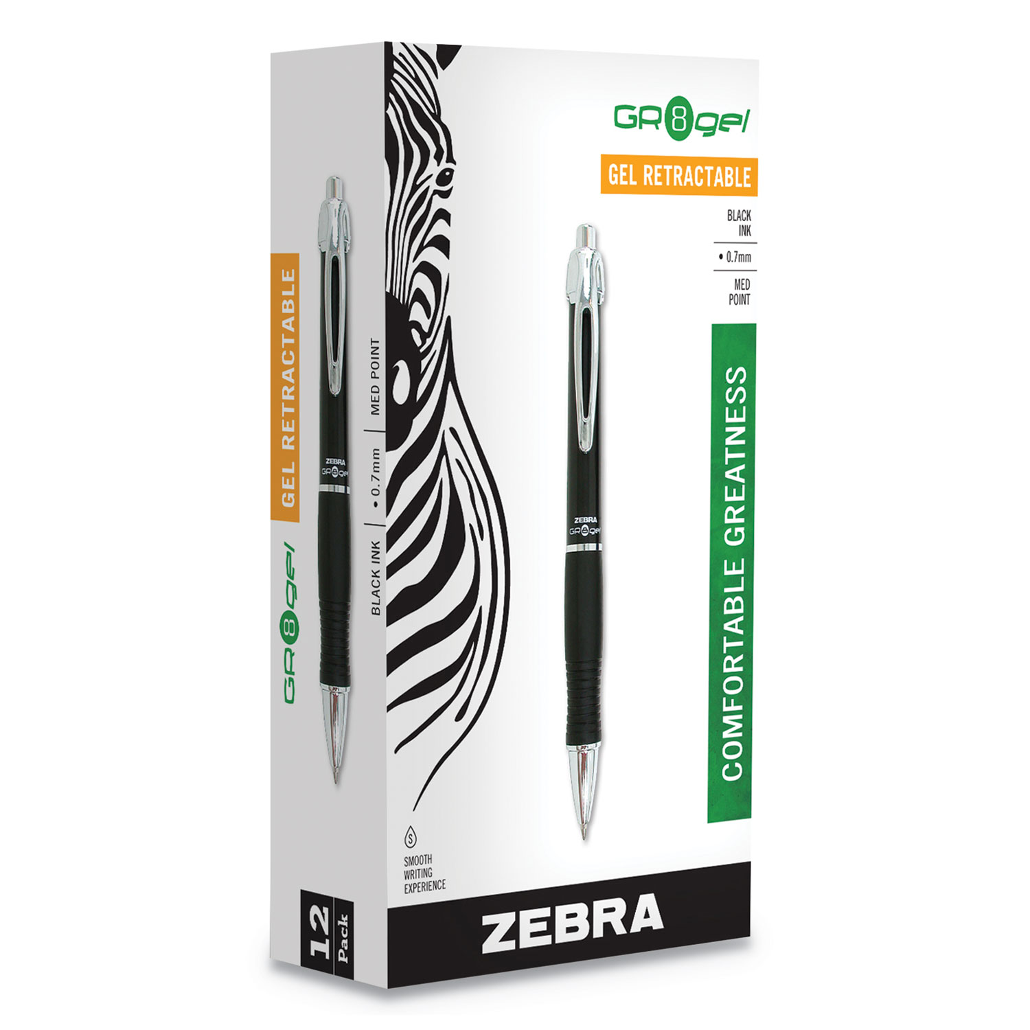 Zebra® GR8 Retractable Gel Pen, Black Ink, Medium, Dozen