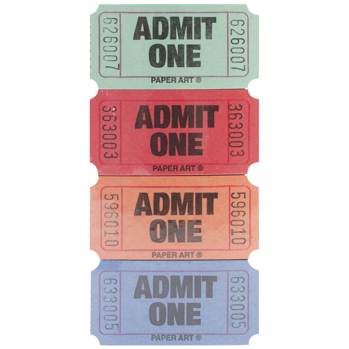 Admit One Tickets 2000 Tickets/Roll Red, Blue, Orange & Green