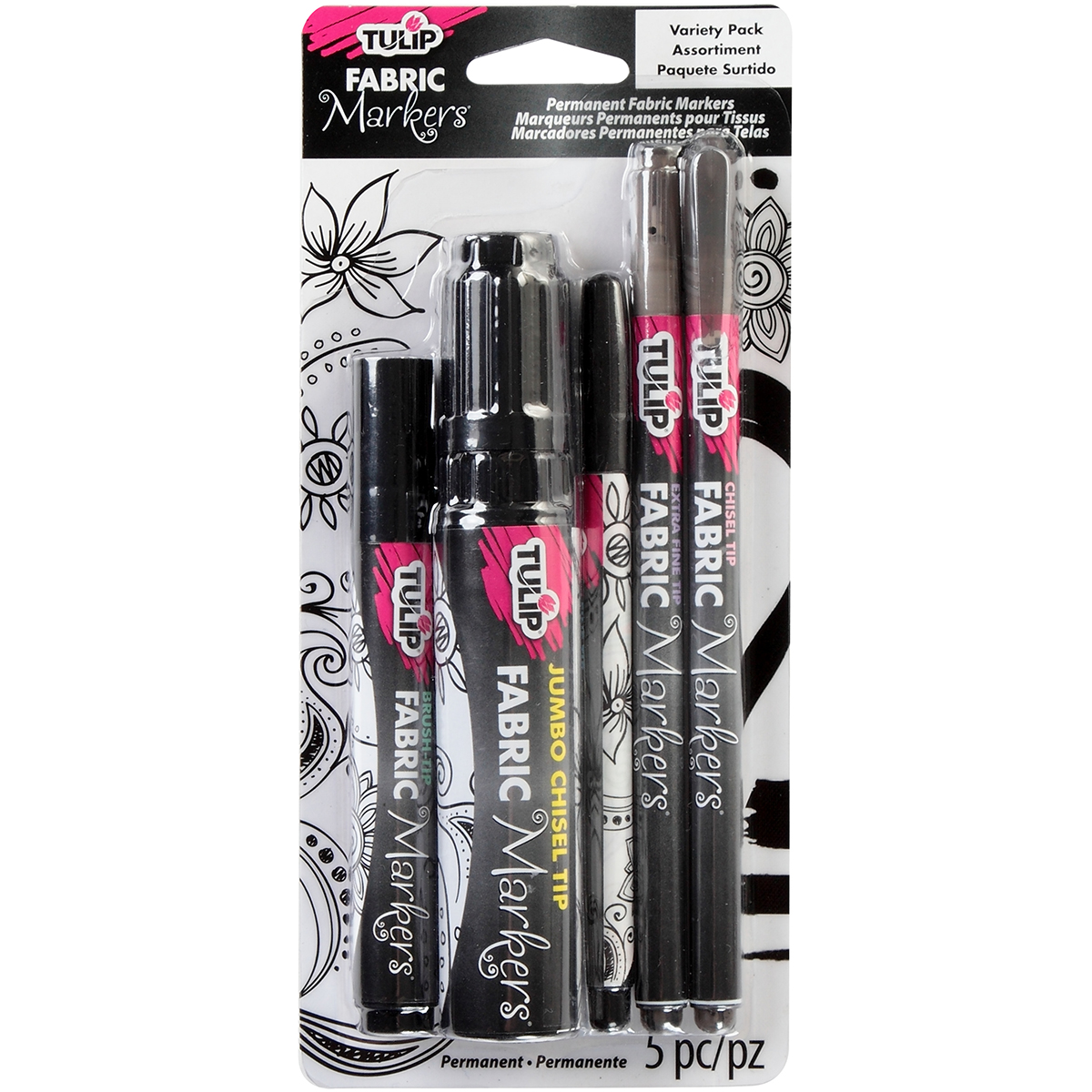Tulip Fabric Markers Variety Pack 5/Pkg Black Assorted Tips