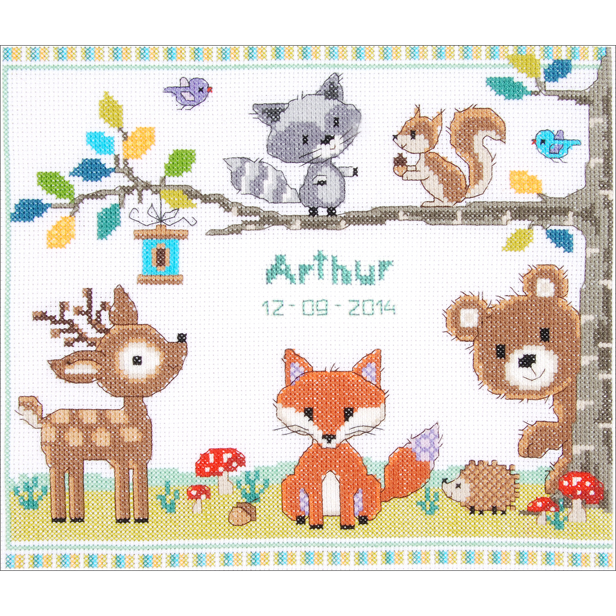 Forest Animals Birth Record On Aida Counted Cross Stitch Kit 11.2