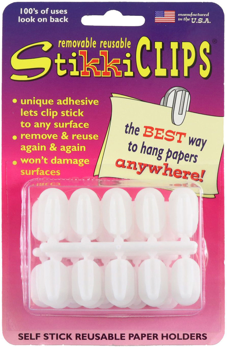StikkiCLIPS Self-Stick Reusable Paper Holders 30/Pkg White