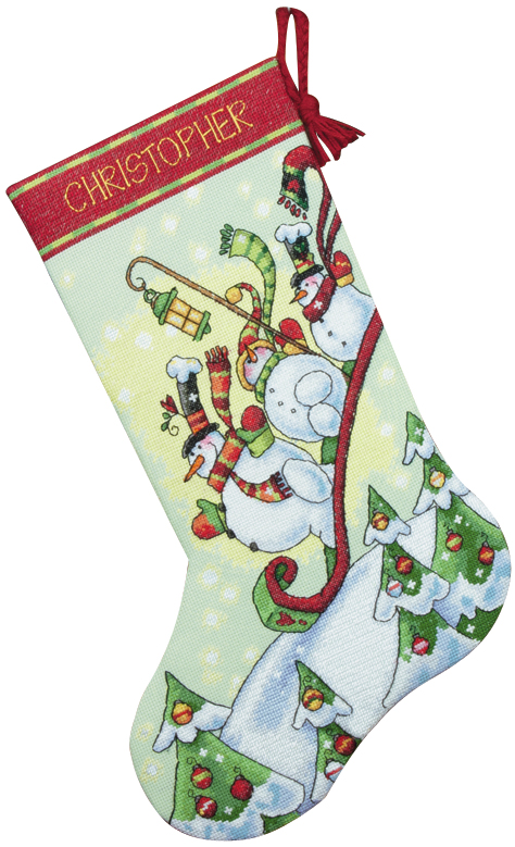 Sledding Snowmen Stocking Counted Cross Stitch Kit 16