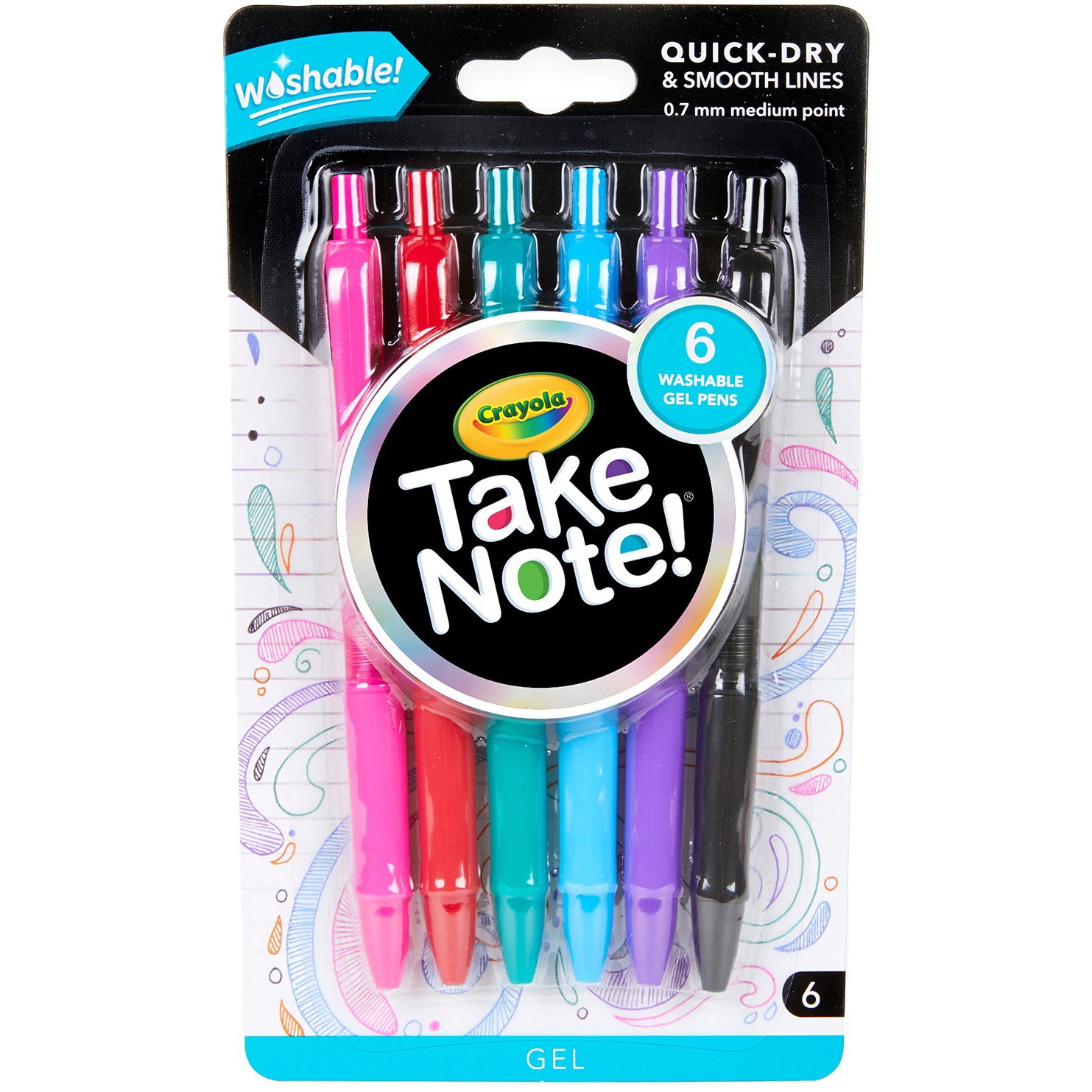 Crayola Take Note! Washable Gel Pens 6/Pkg