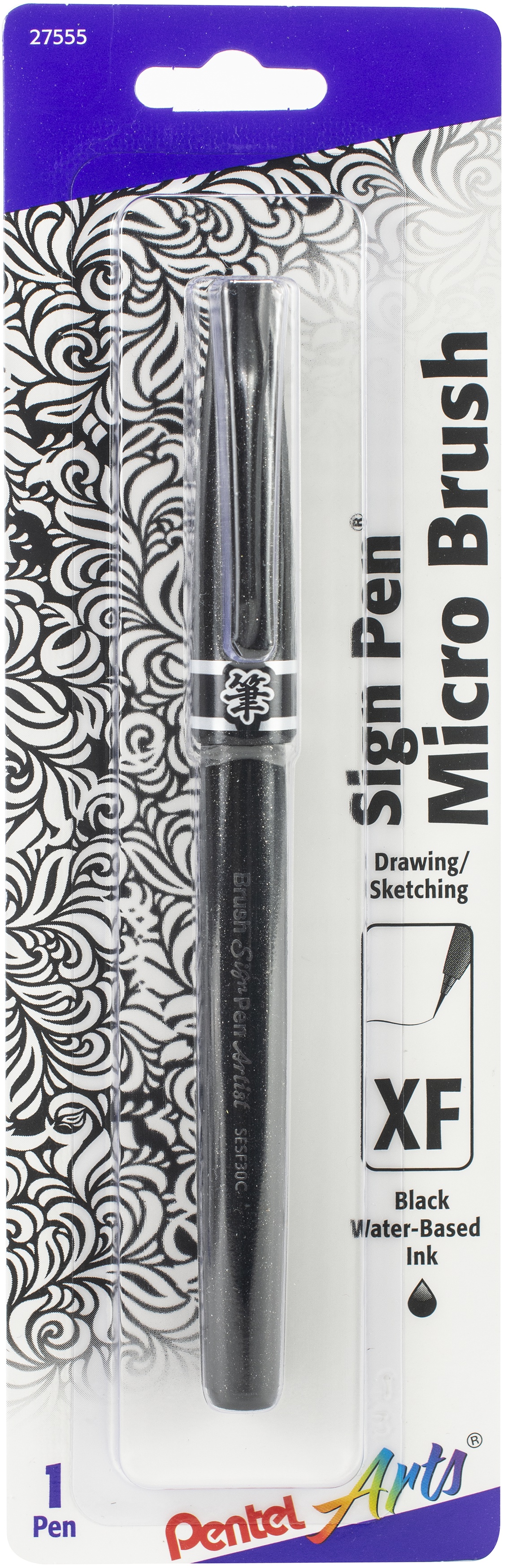 Pentel Arts Sign Pen W/Micro Brush Tip Black