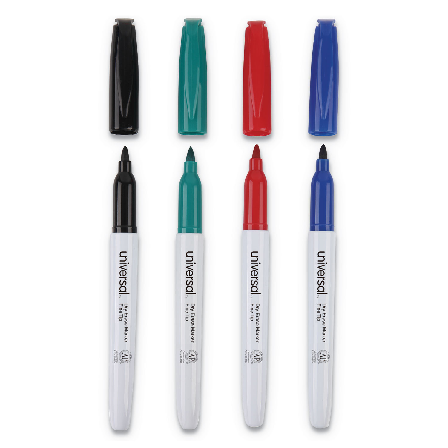 Universal® Pen Style Dry Erase Markers, Fine/Bullet Tip, Assorted, 4/Set