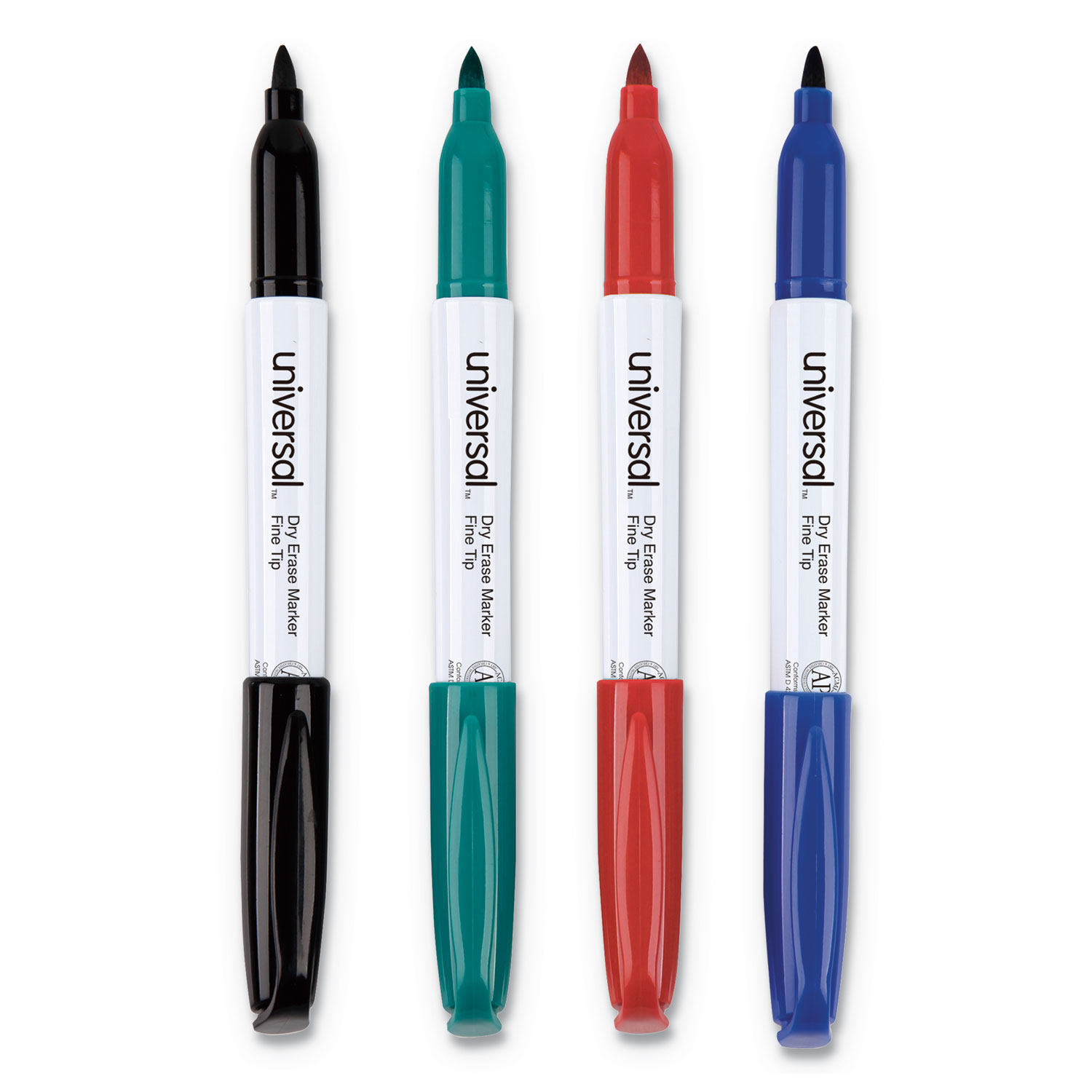 Universal® Pen Style Dry Erase Markers, Fine/Bullet Tip, Assorted, 4/Set