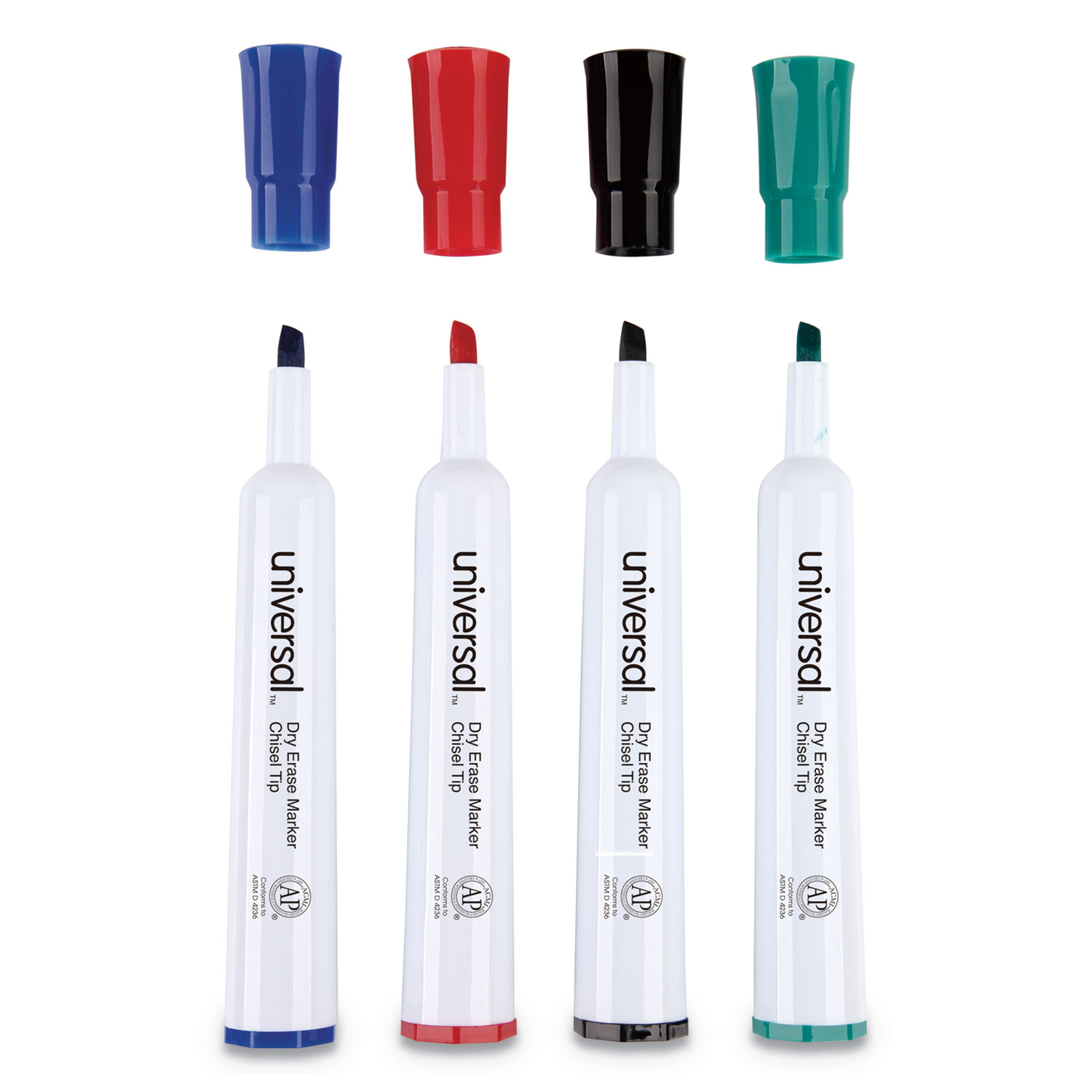 Universal® Dry Erase Markers, Chisel Tip, Assorted, 4/Set