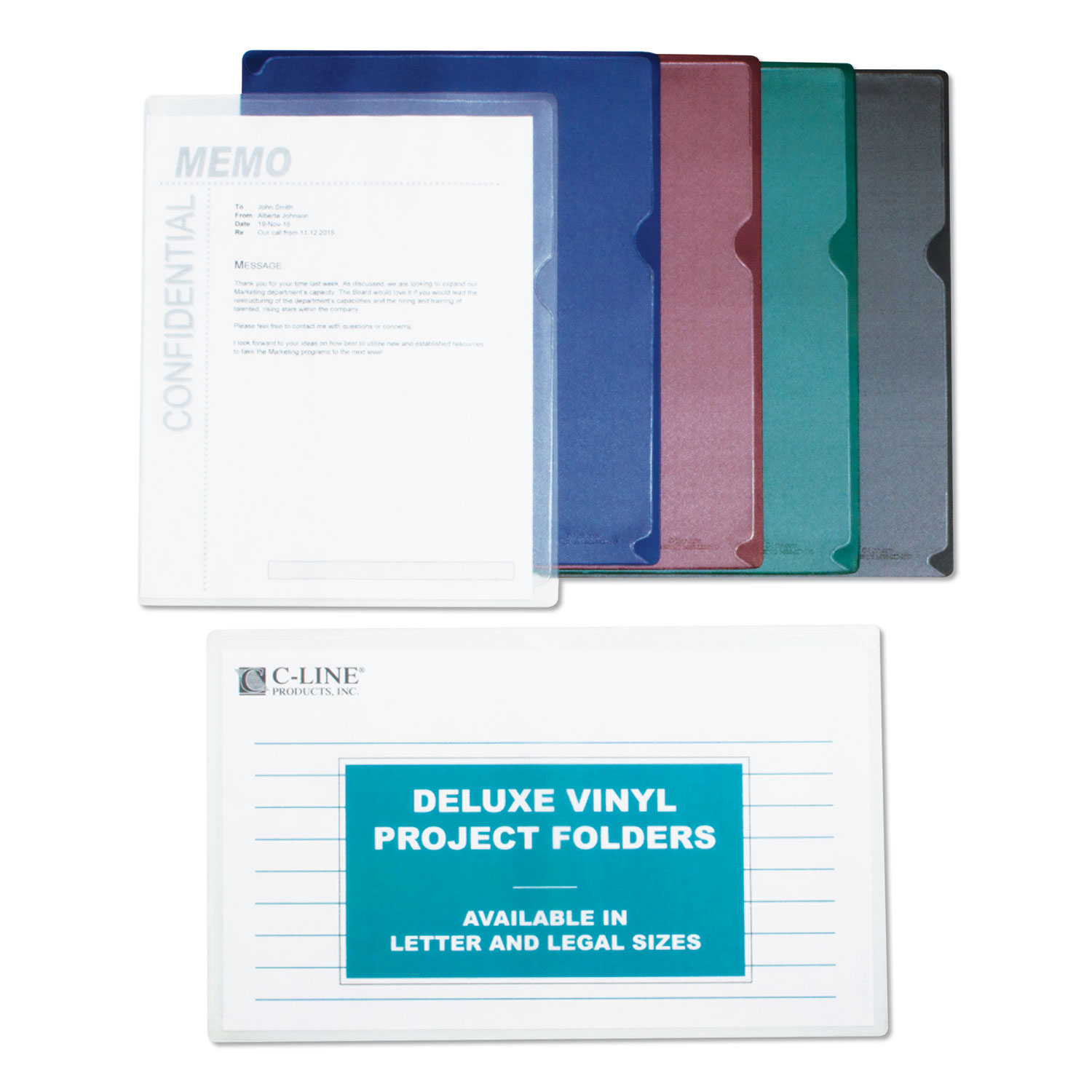 C-Line® Deluxe Project Folders, Jacket, Letter, Vinyl, Clear, 50/Box