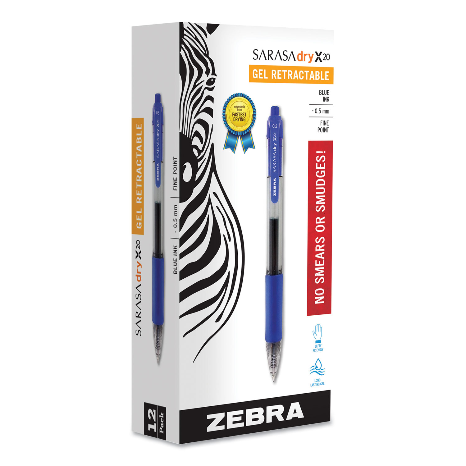 Zebra® Sarasa Retractable Gel Pen, Blue Ink, Fine, Dozen