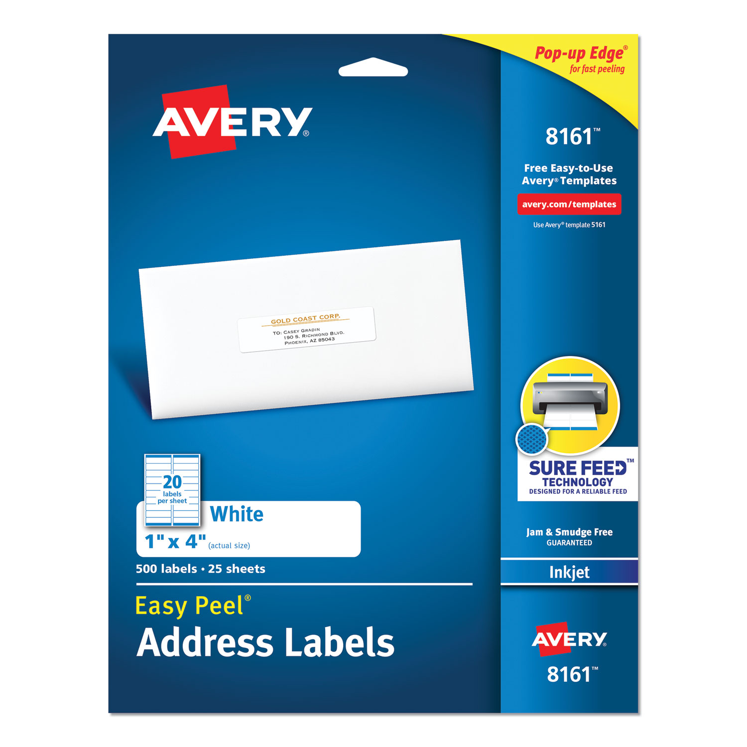 Avery® Easy Peel Mailing Address Labels, Inkjet, 1 x 4, White, 500/Pack