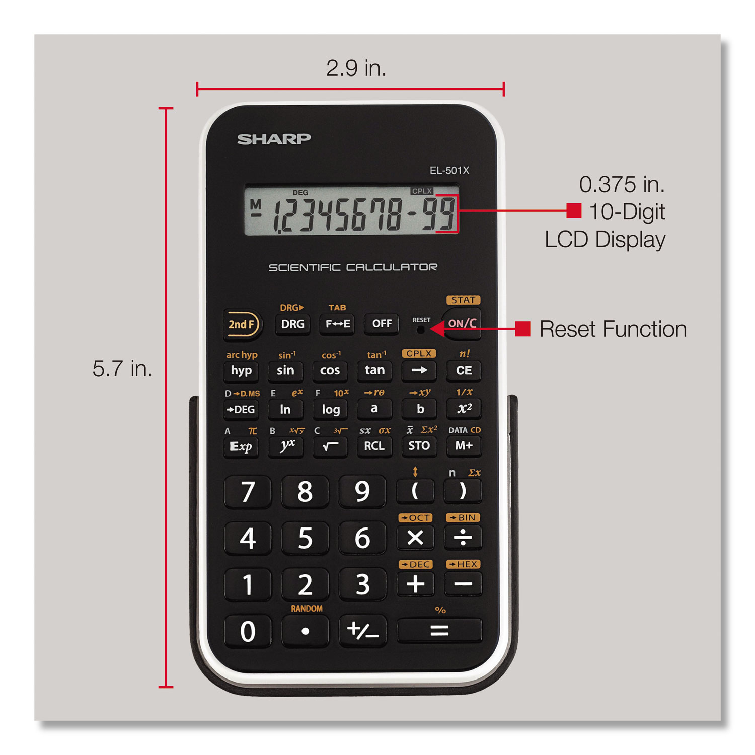 Sharp® EL-501XBWH Scientific Calculator, 10-Digit LCD