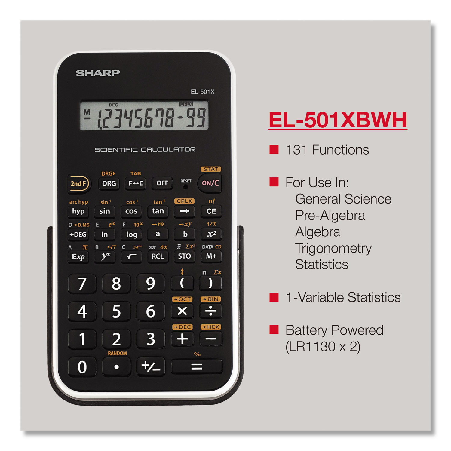 Sharp® EL-501XBWH Scientific Calculator, 10-Digit LCD
