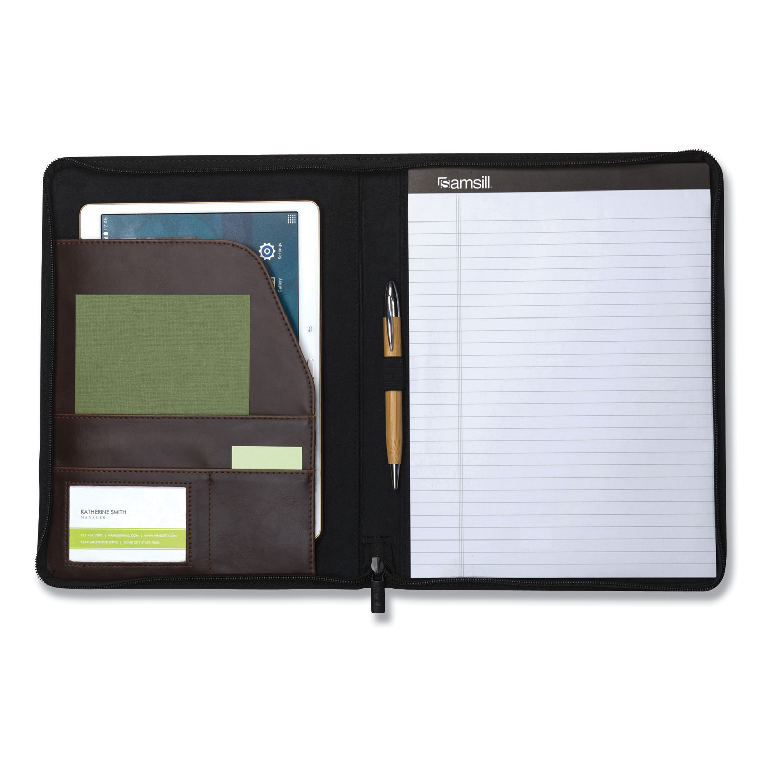 Samsill® Vintage Hardback Zipper Portfolio, Vinyl, Dark Brown, 11 x 8 1/2