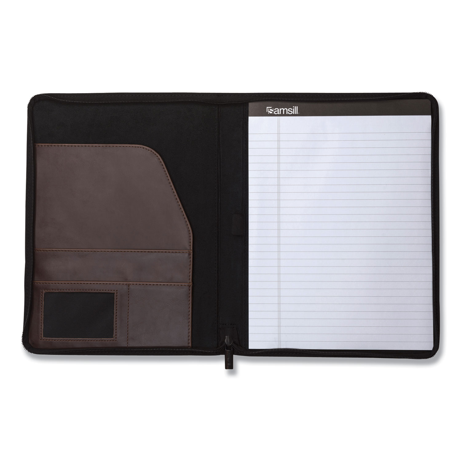 Samsill® Vintage Hardback Zipper Portfolio, Vinyl, Dark Brown, 11 x 8 1/2