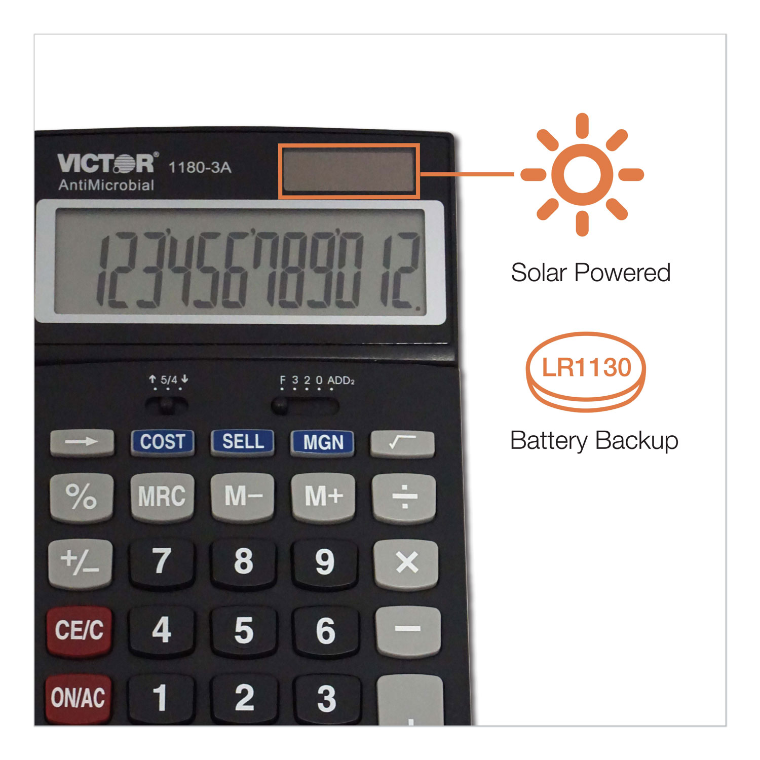 Victor® 1180-3A Antimicrobial Desktop Calculator, 12-Digit LCD