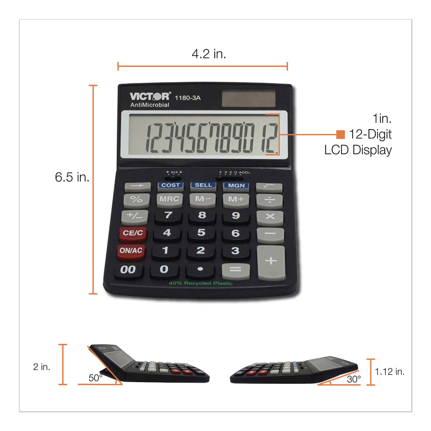 Victor® 1180-3A Antimicrobial Desktop Calculator, 12-Digit LCD