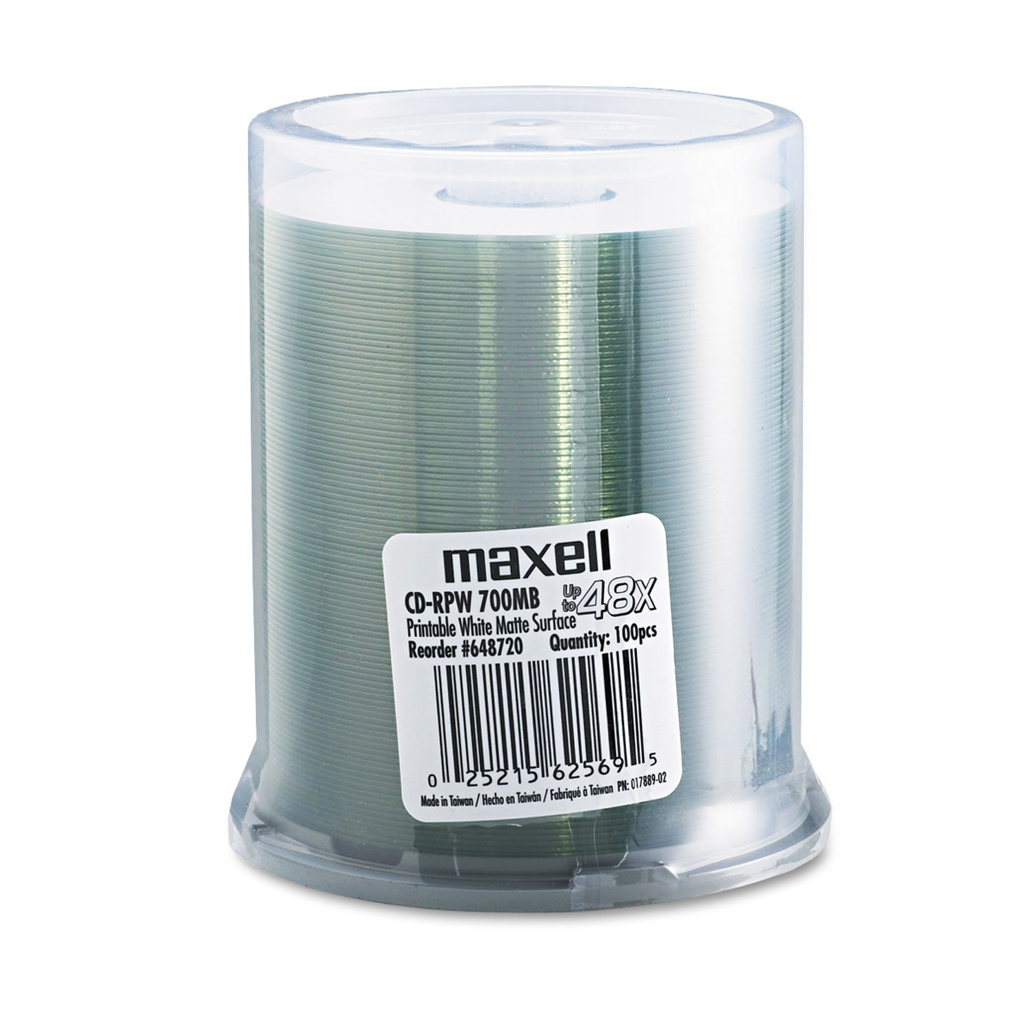 Maxell® CD-R Discs, 700MB/80 min, 48x, Spindle, Printable Matte White, 100/Pack