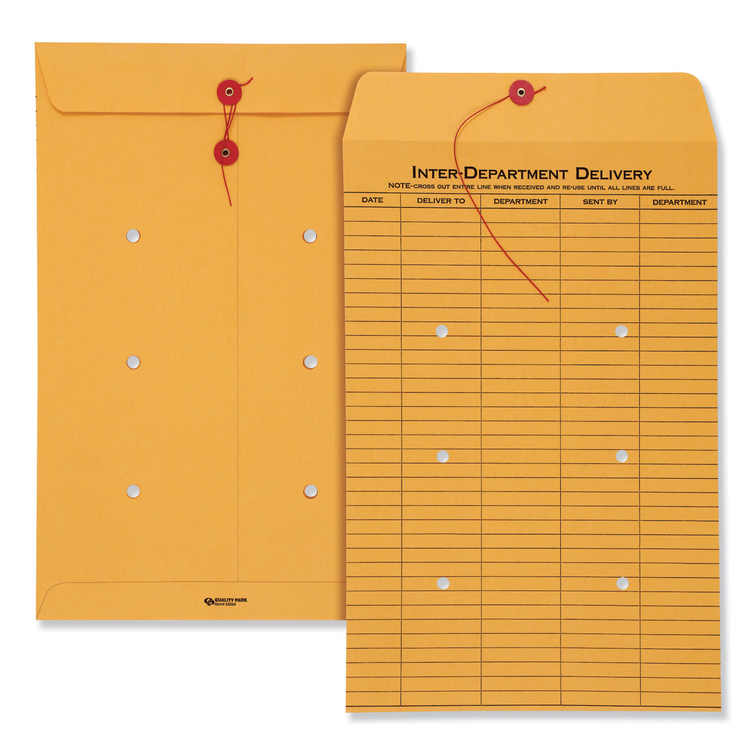 Quality Park Brown Kraft String & Button Interoffice Envelope, 10 x 15, 100/Car