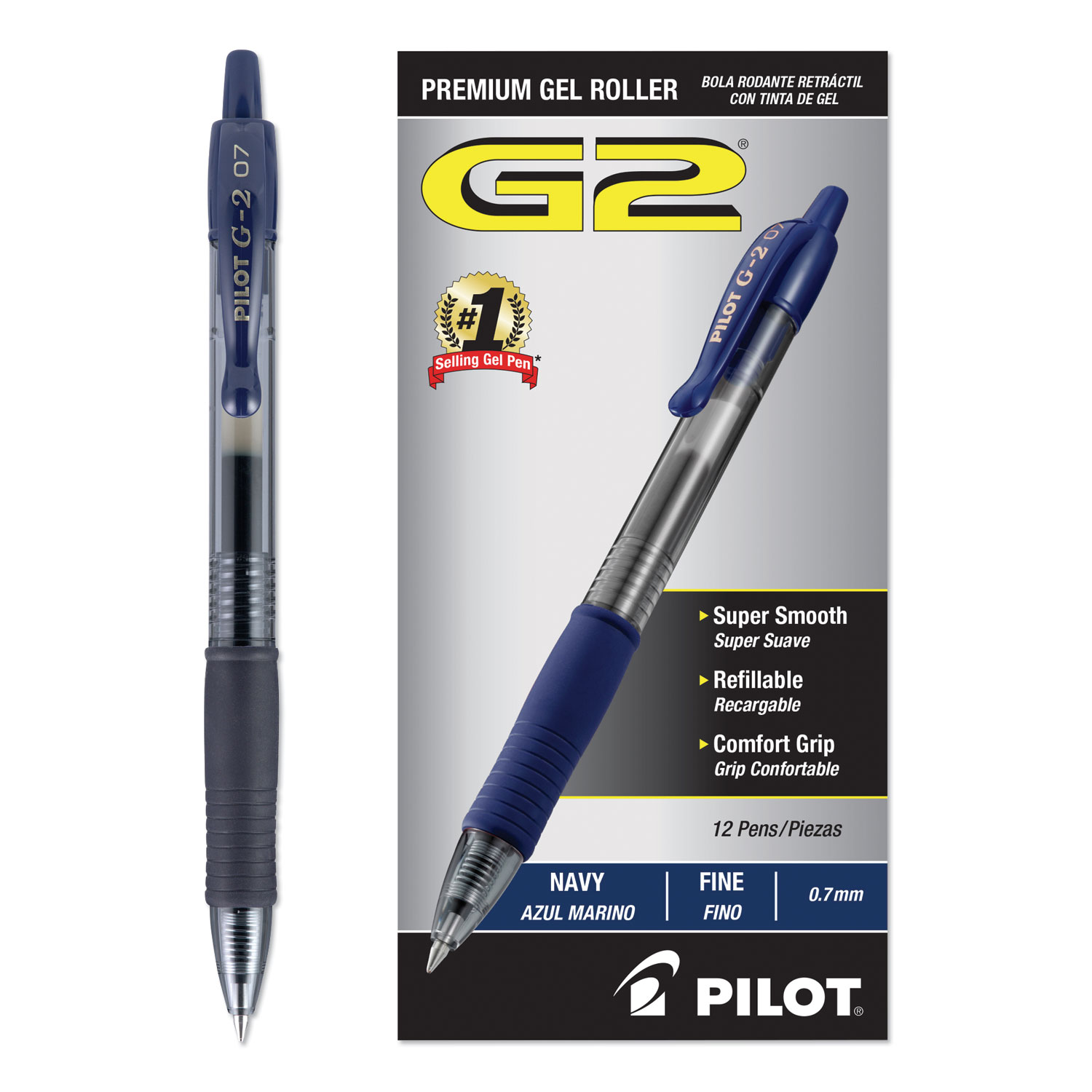 Pilot® G2 Premium Retractable Gel Ink Pen, Navy Ink, .7mm, Dozen