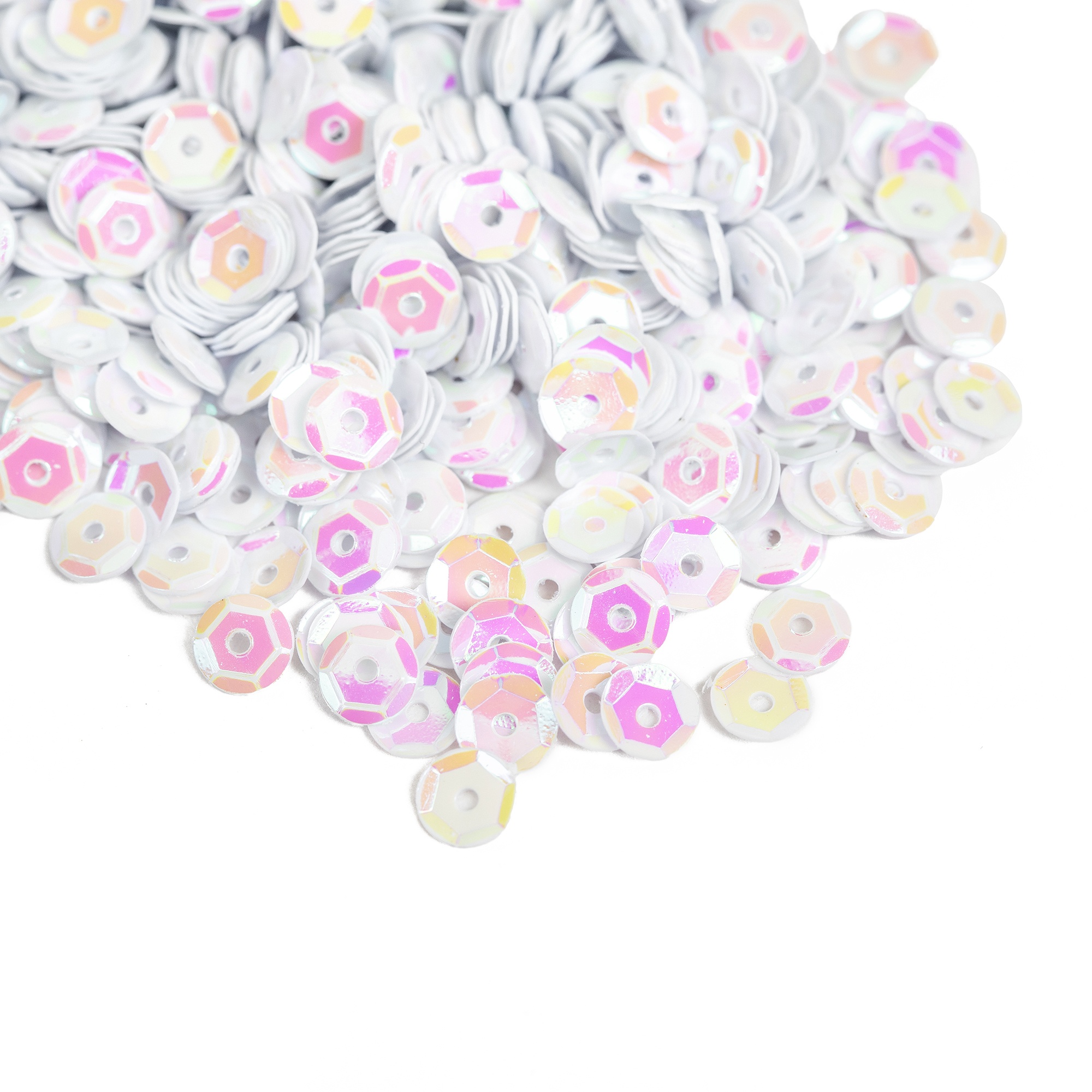Cupped Sequins  White Iridescent, 5mm 800/Pkg