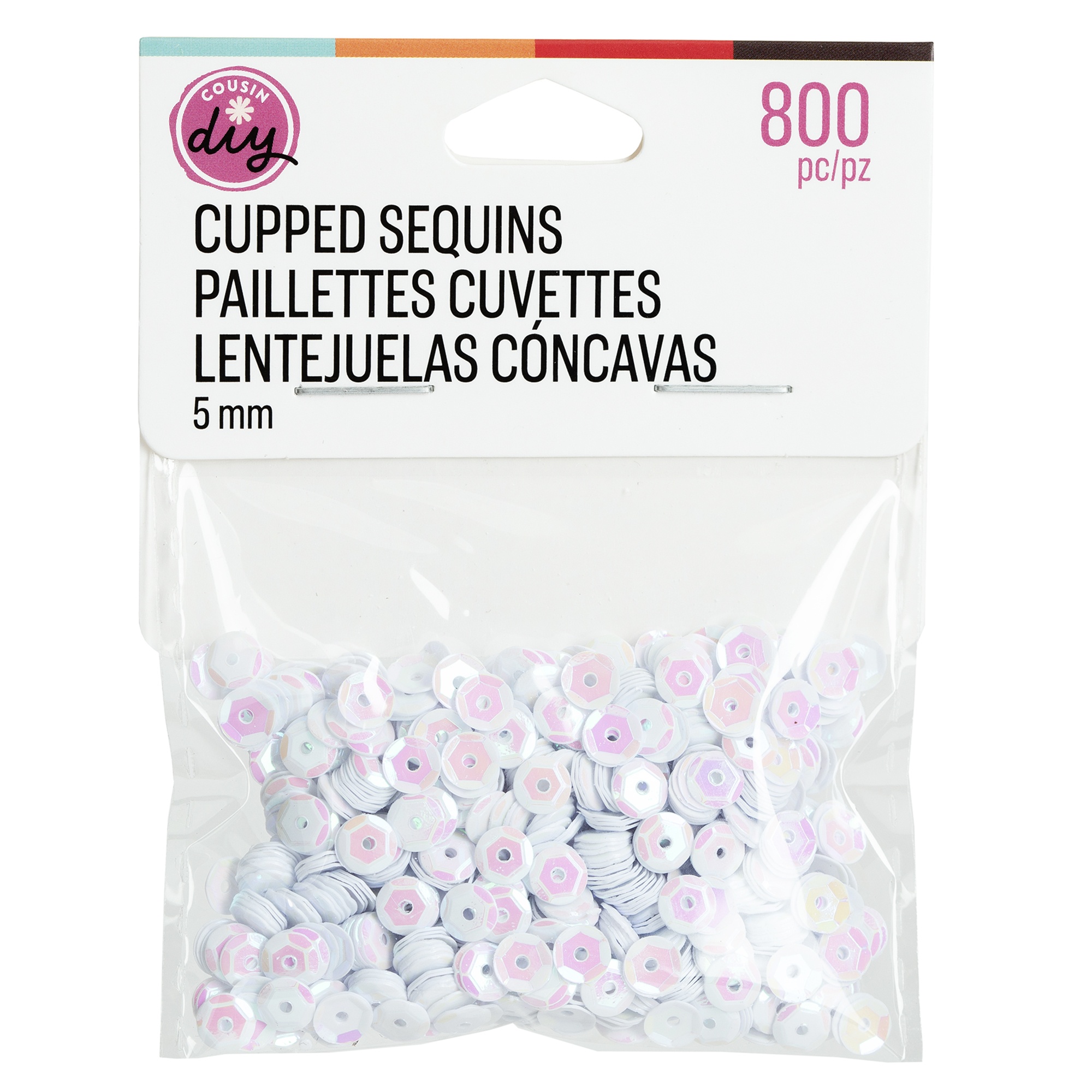 Cupped Sequins  White Iridescent, 5mm 800/Pkg