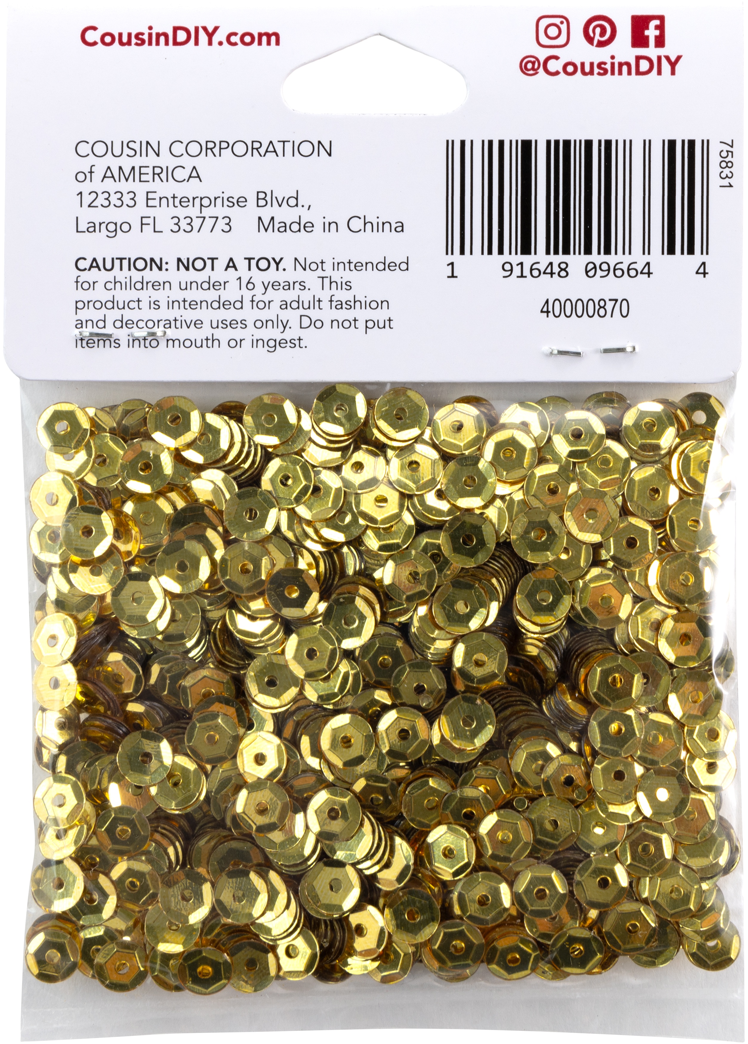 Cupped Sequins  Gold, 5mm 800/Pkg