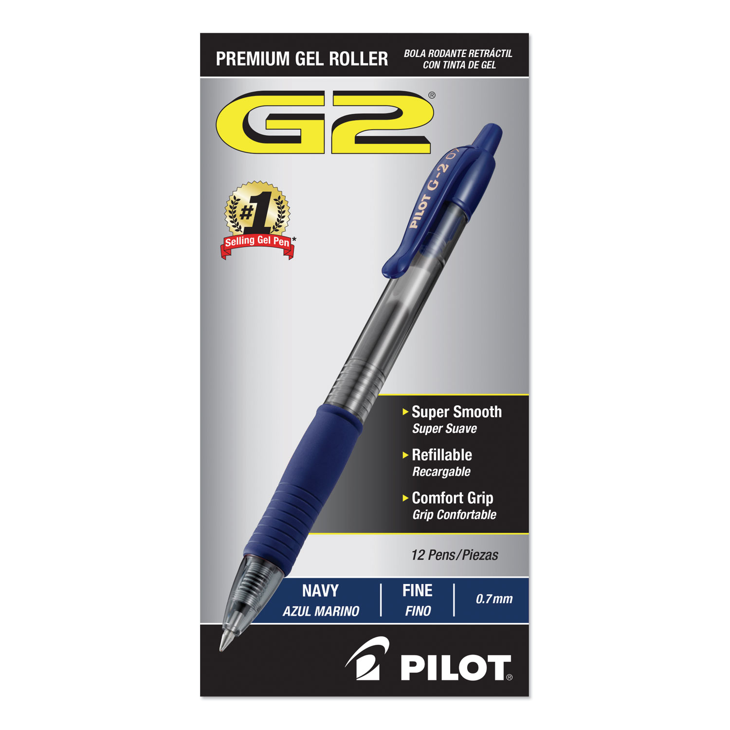 Pilot® G2 Premium Retractable Gel Ink Pen, Navy Ink, .7mm, Dozen