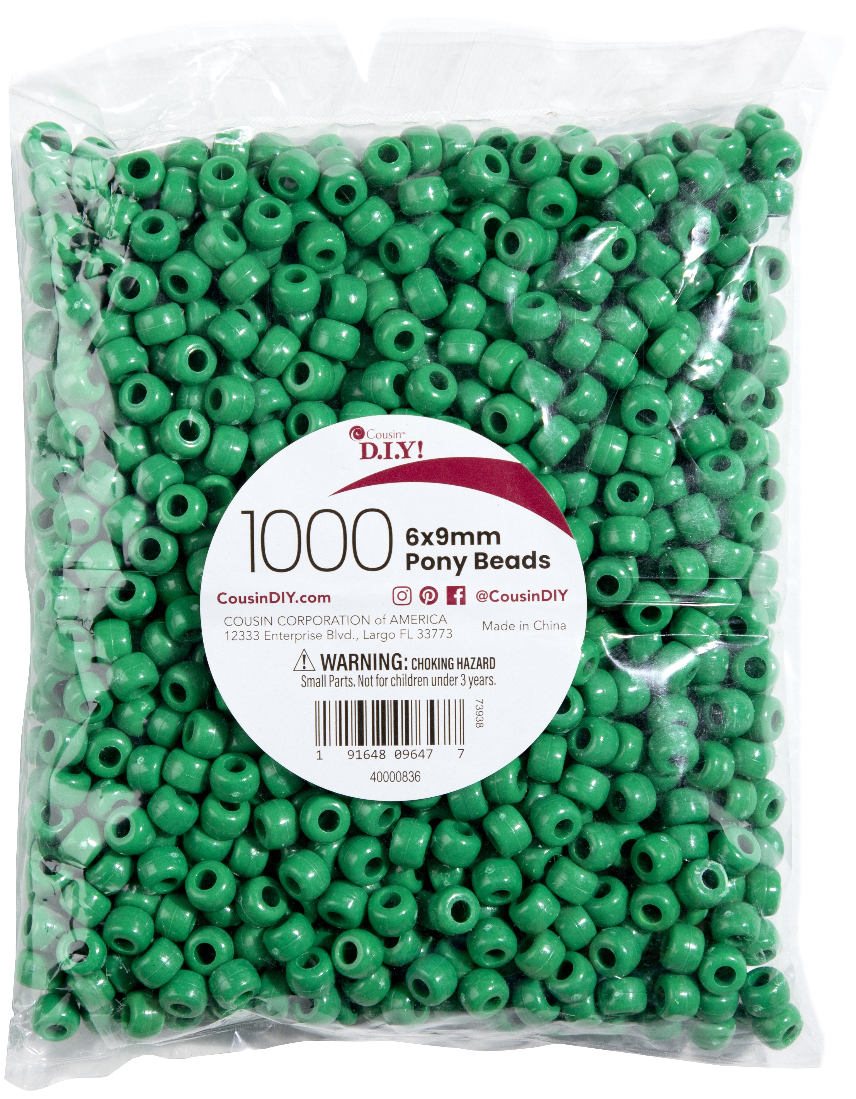 Pony Beads 6mmx9mm 1,000/Pkg Green