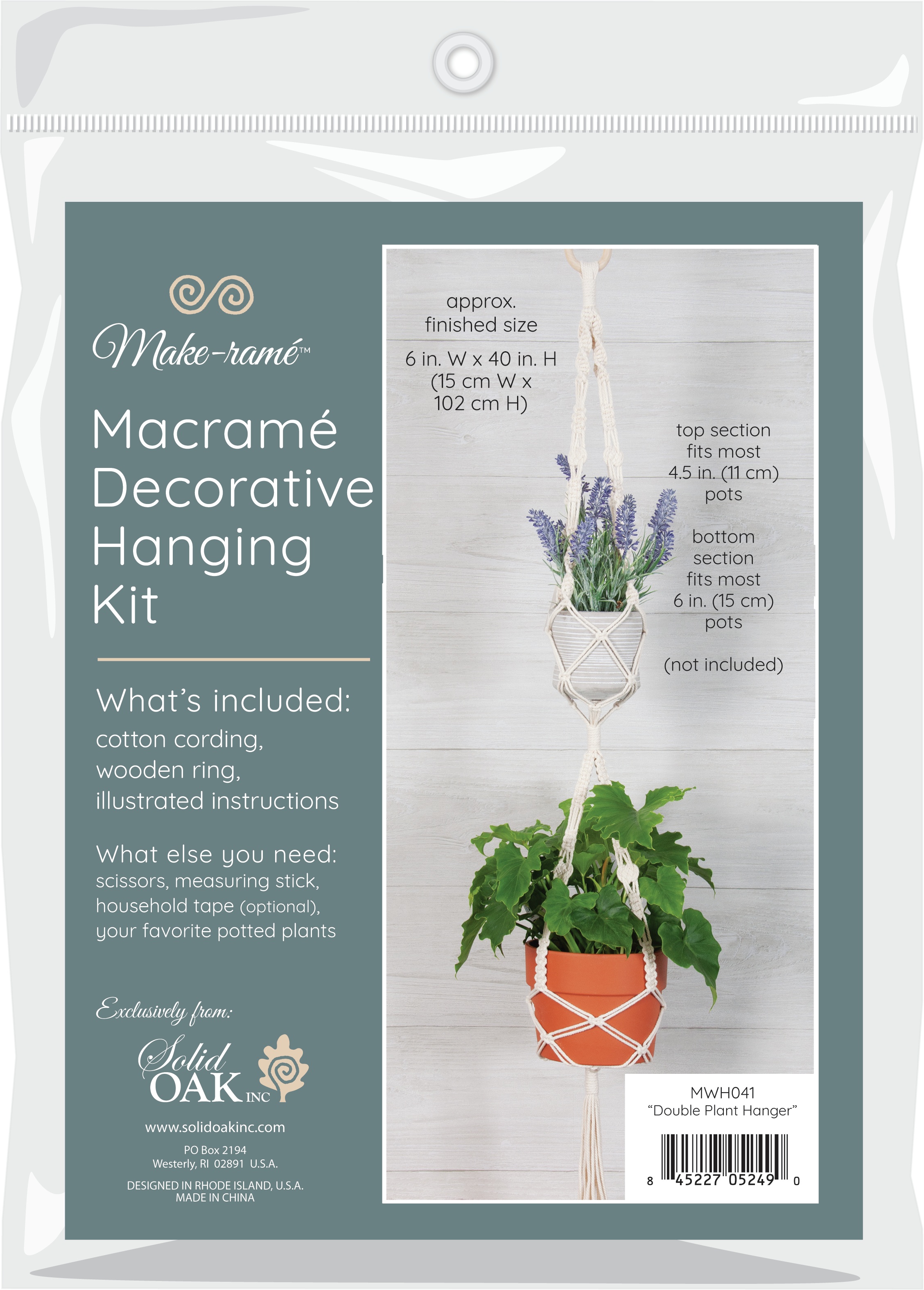 Solid Oak Macrame Hanging Kit Double Plant Hanger