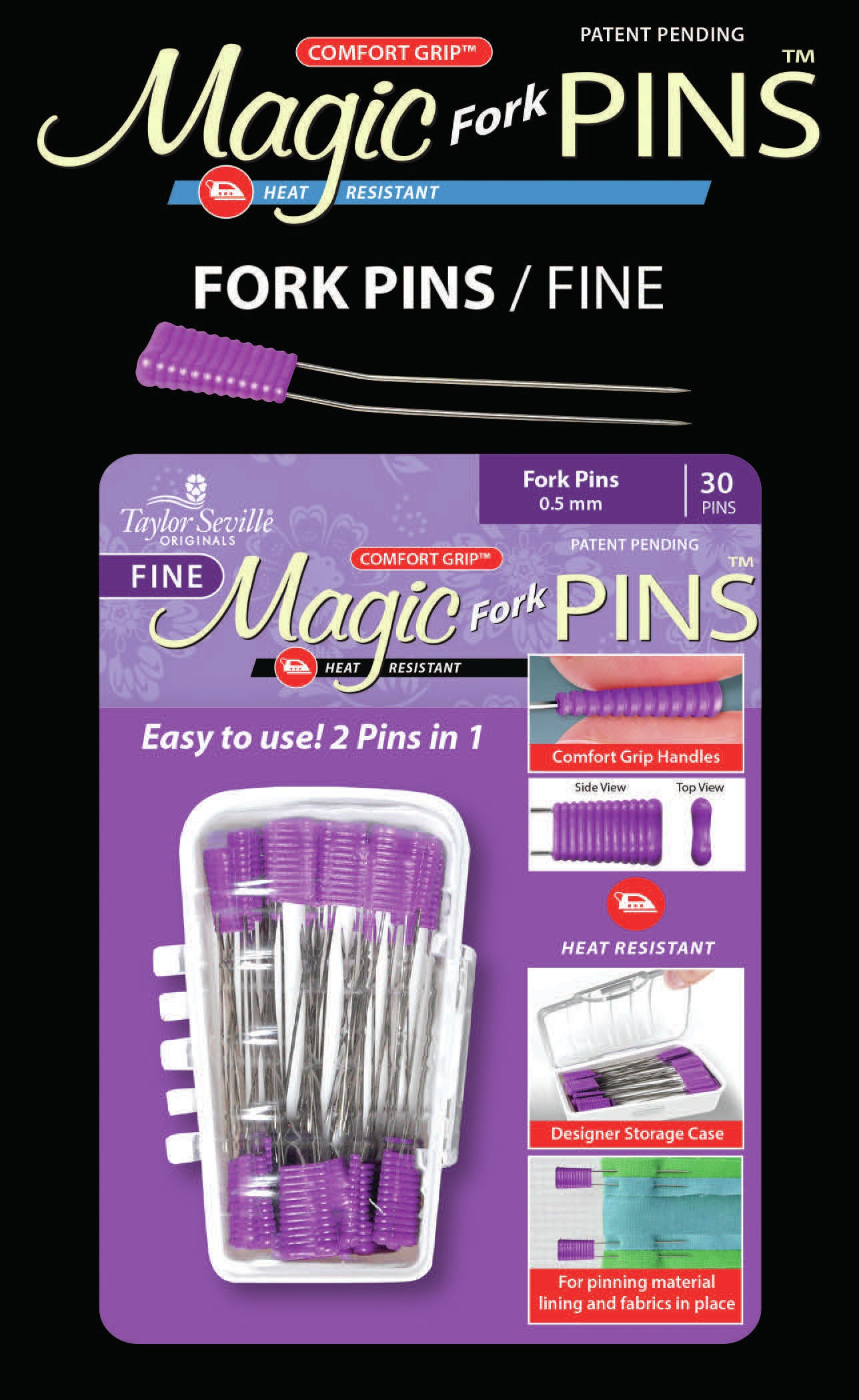 Taylor Seville Magic Fork Pins - Fine Purple 30/Pkg