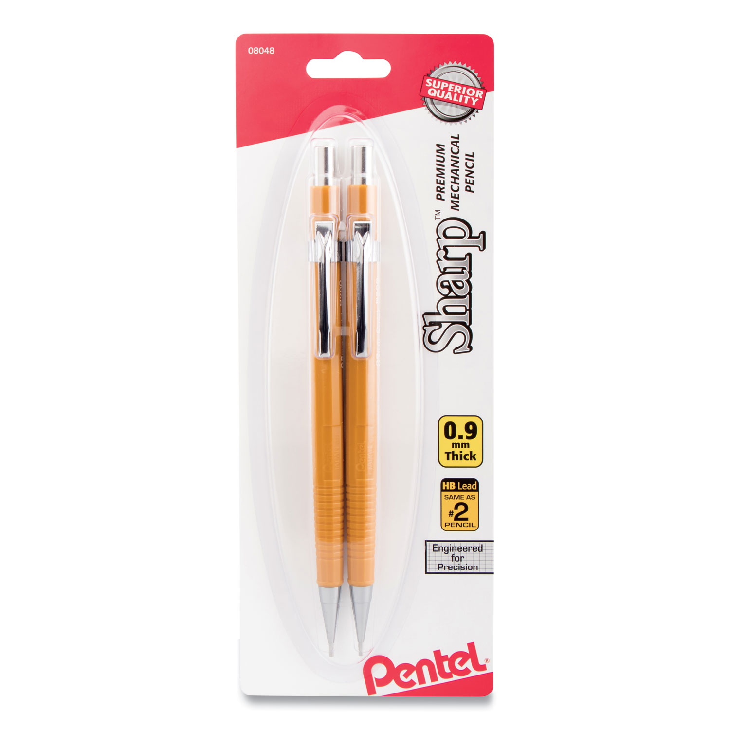 Pentel® Sharp Mechanical Drafting Pencil, 0.9 mm, Yellow Barrel, 2/Pack