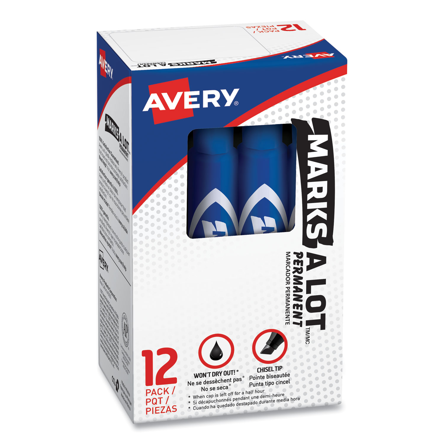 Avery® Blue Marks-A-Lot Regular Desk-Style Permanent Marker, Chisel Tip, Dozen