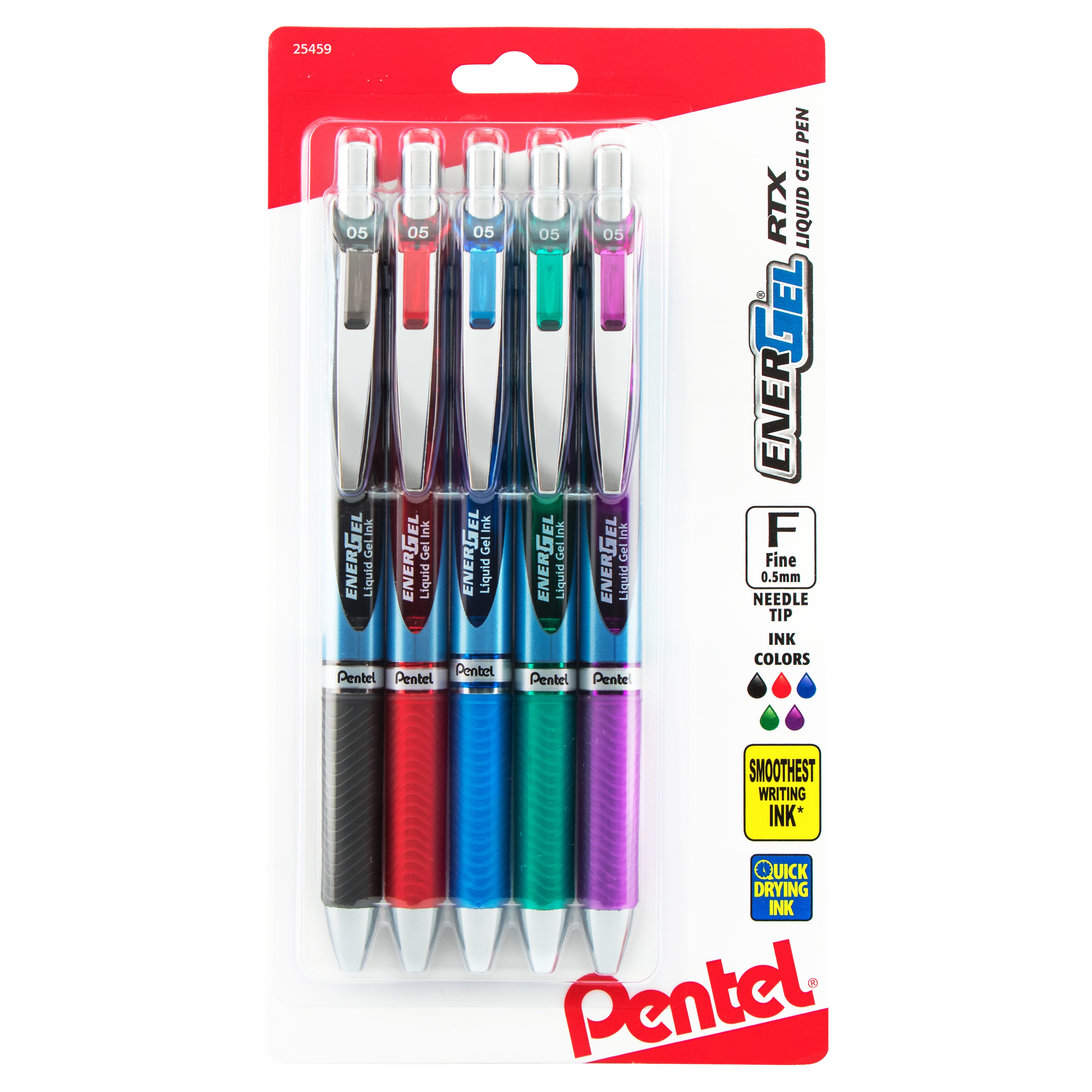 Pentel EnerGel RTX Retractable Liquid Gel Pen 0.5mm 5/Pkg Assorted Colors