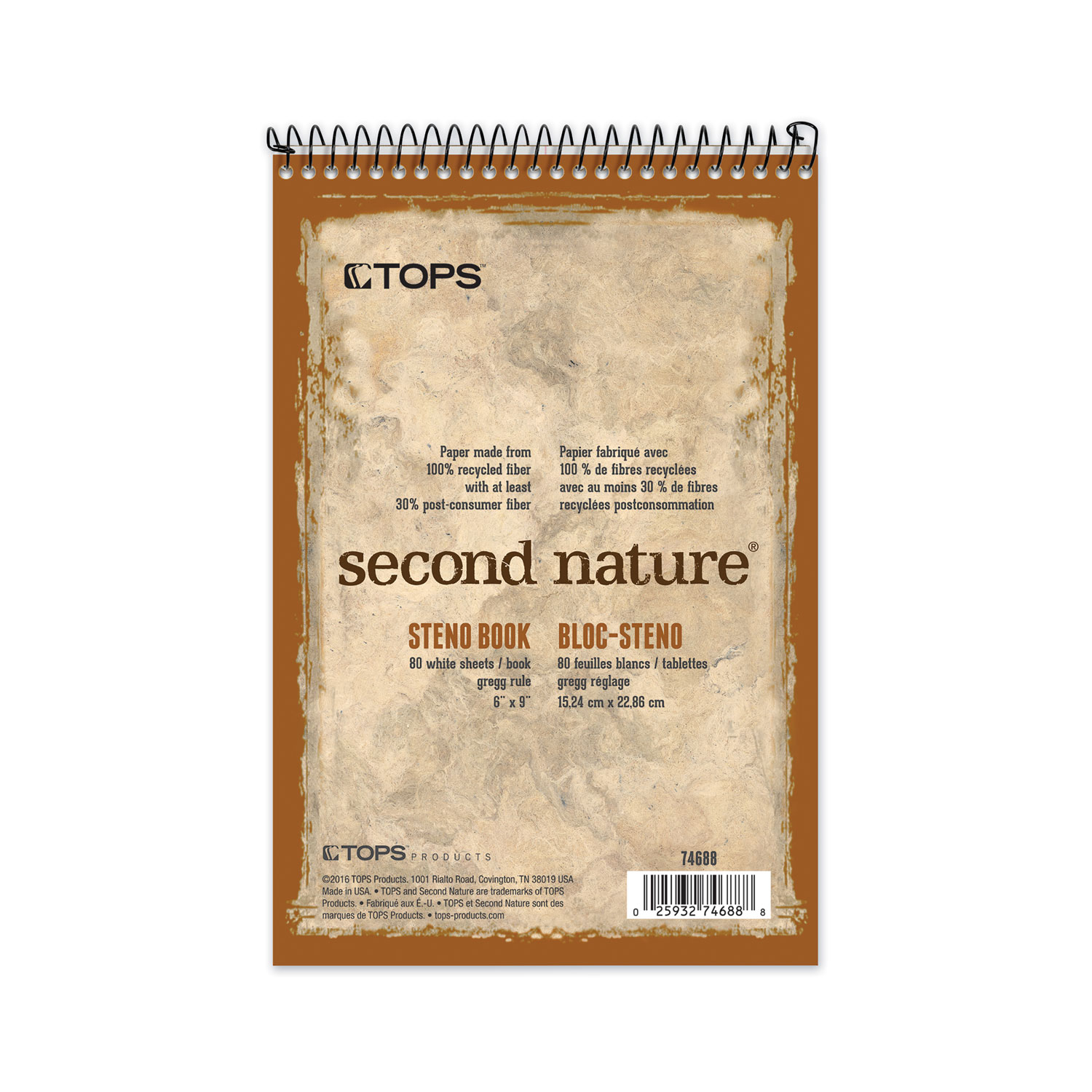 TOPS Second Nature Spiral Reporter/Steno Book, Gregg, 6 x 9, White, 80 Sheets