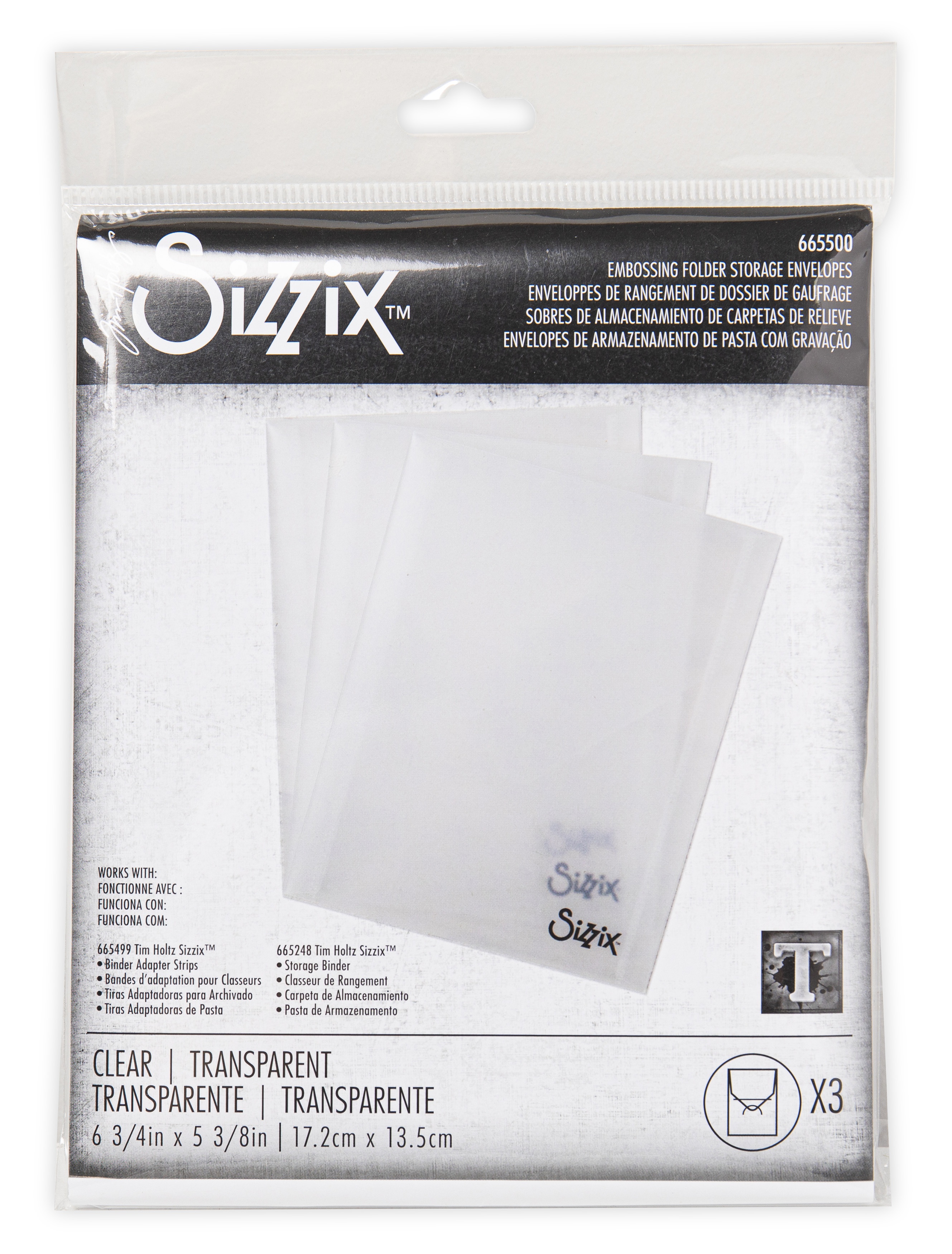 Sizzix Plastic Storage Envelopes 3/Pkg By Tim Holtz-For Embossing Folders