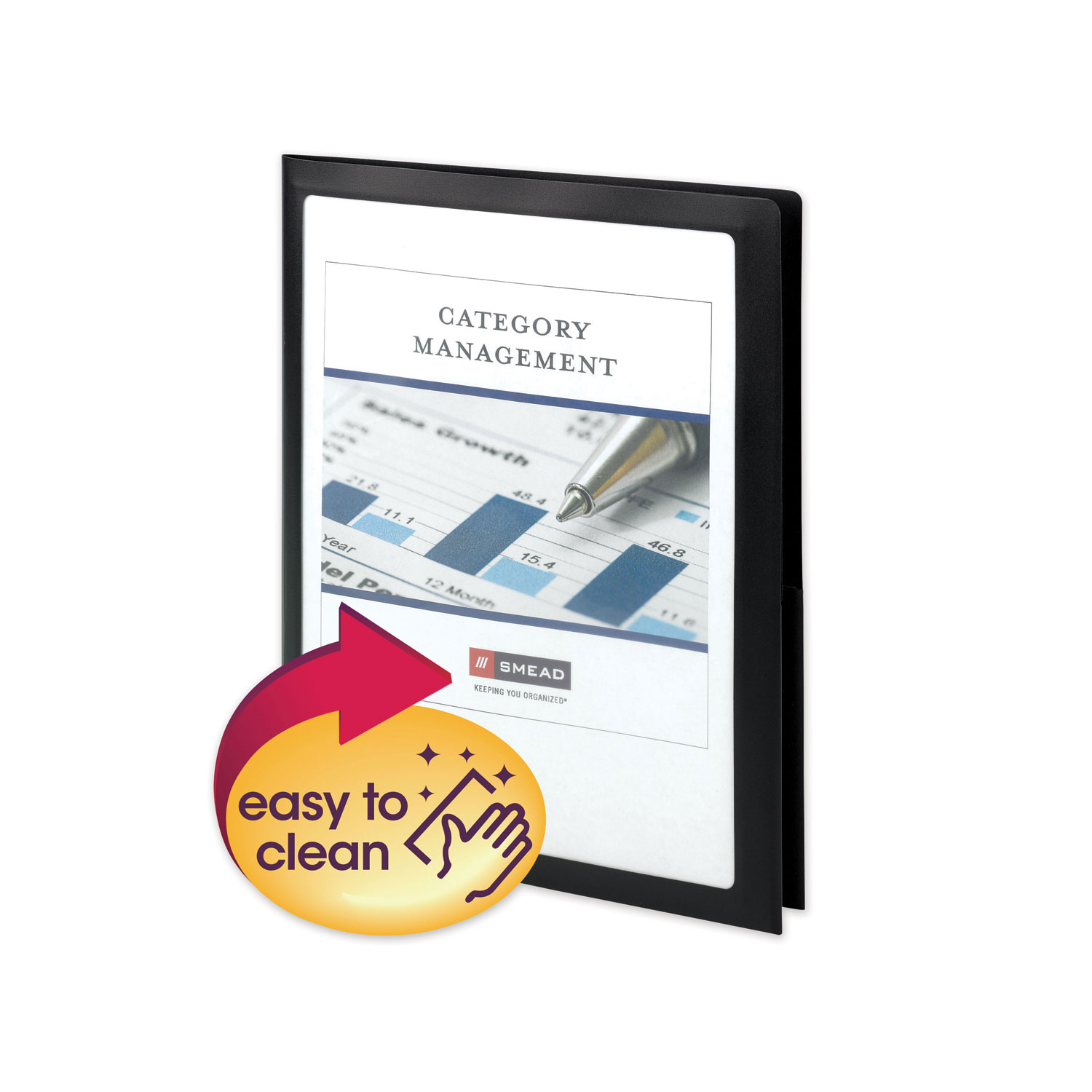 Smead® Frame View Poly Two-Pocket Folder, 11 x 8 1/2, Clear/Black, 5/Pack