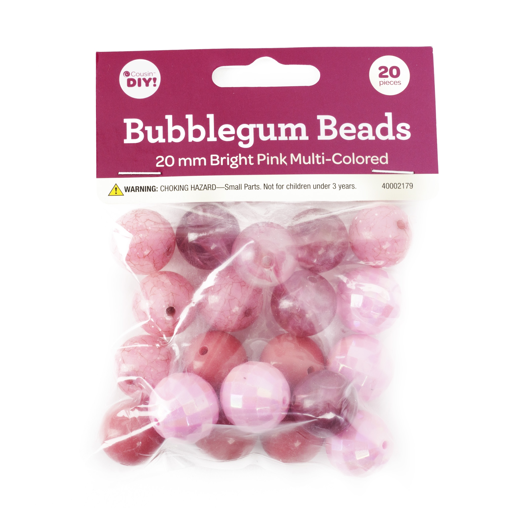 CousinDIY Bubblegum Bead 20mm 20/Pkg-Bright Pink